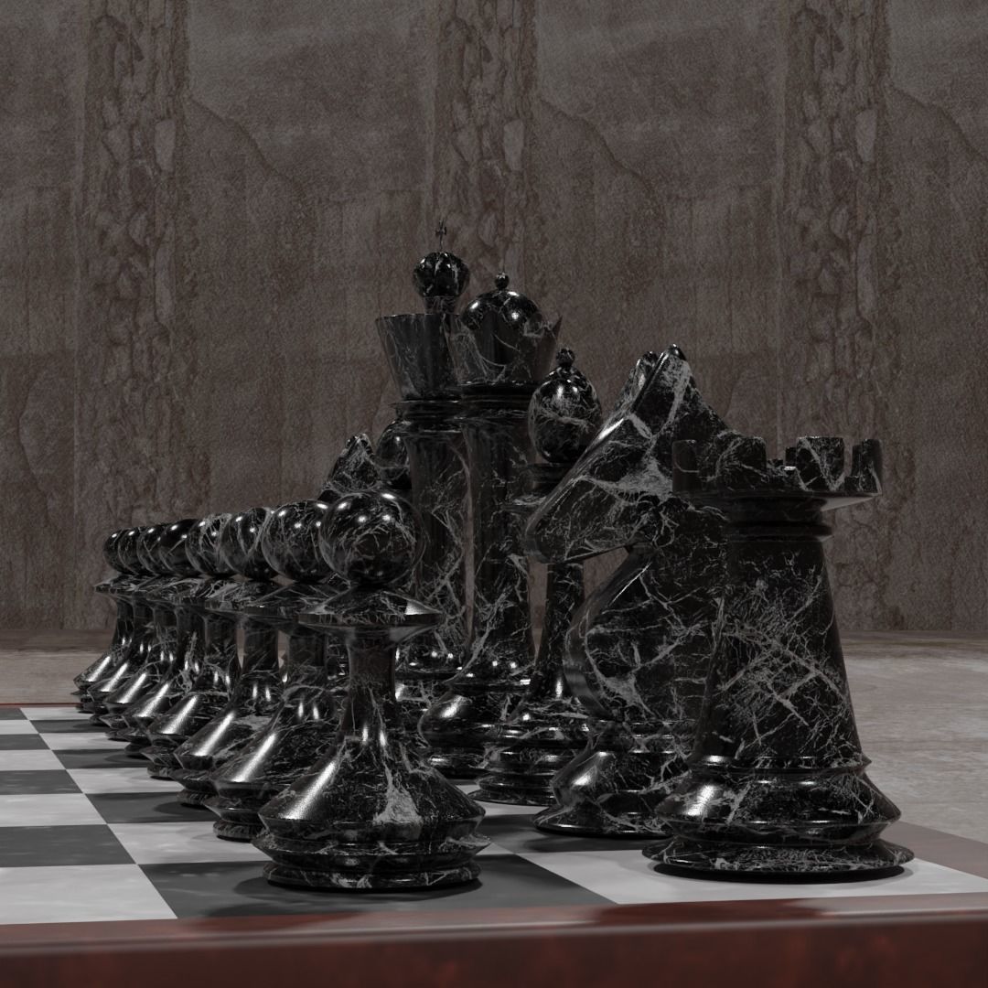 Marble Chess Set 3D model_3