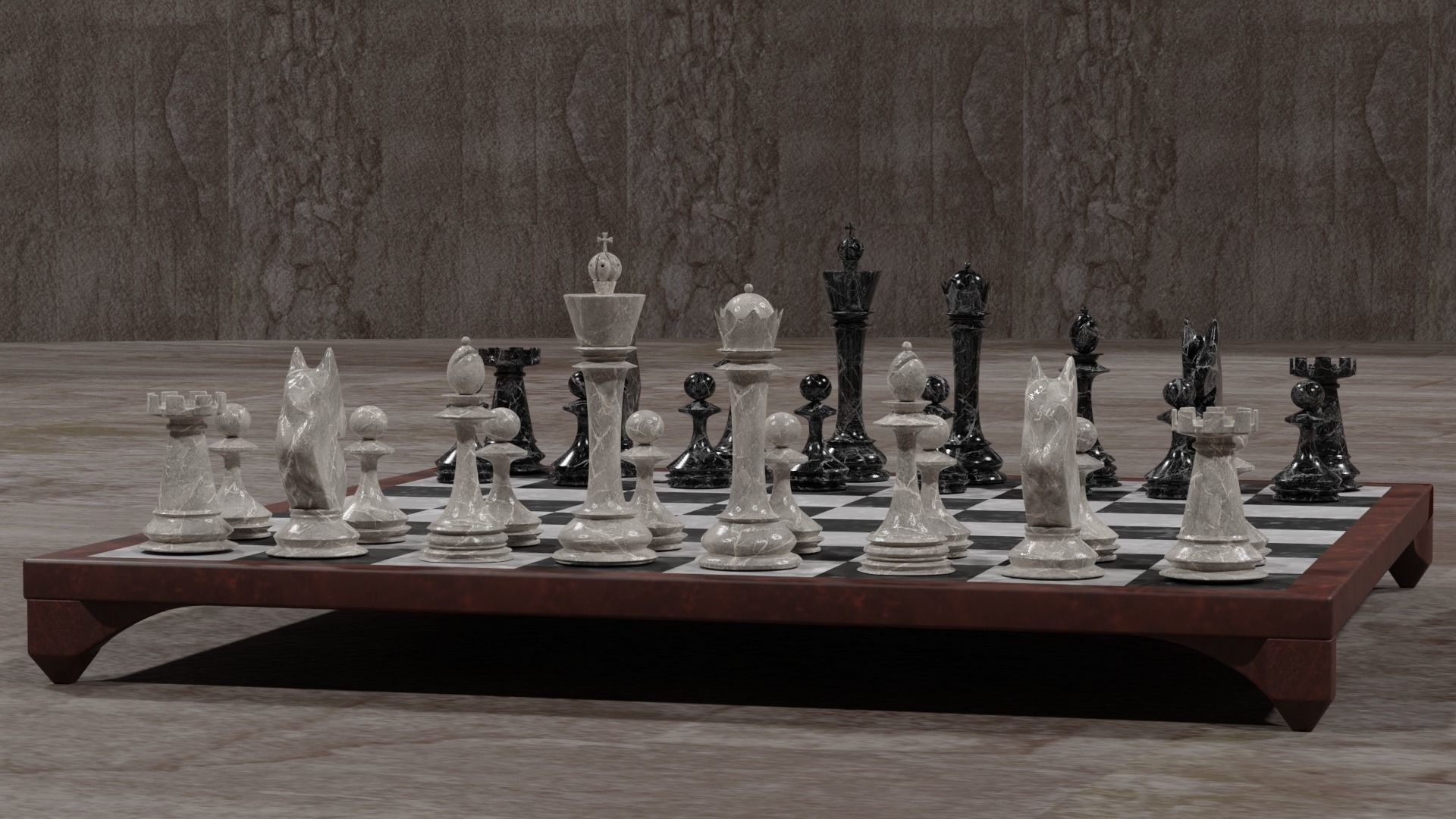 Marble Chess Set 3D model_2