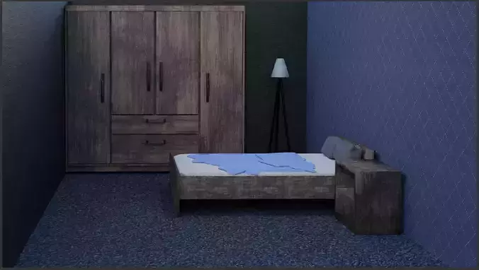 Bedroom with walls and wooden furniture