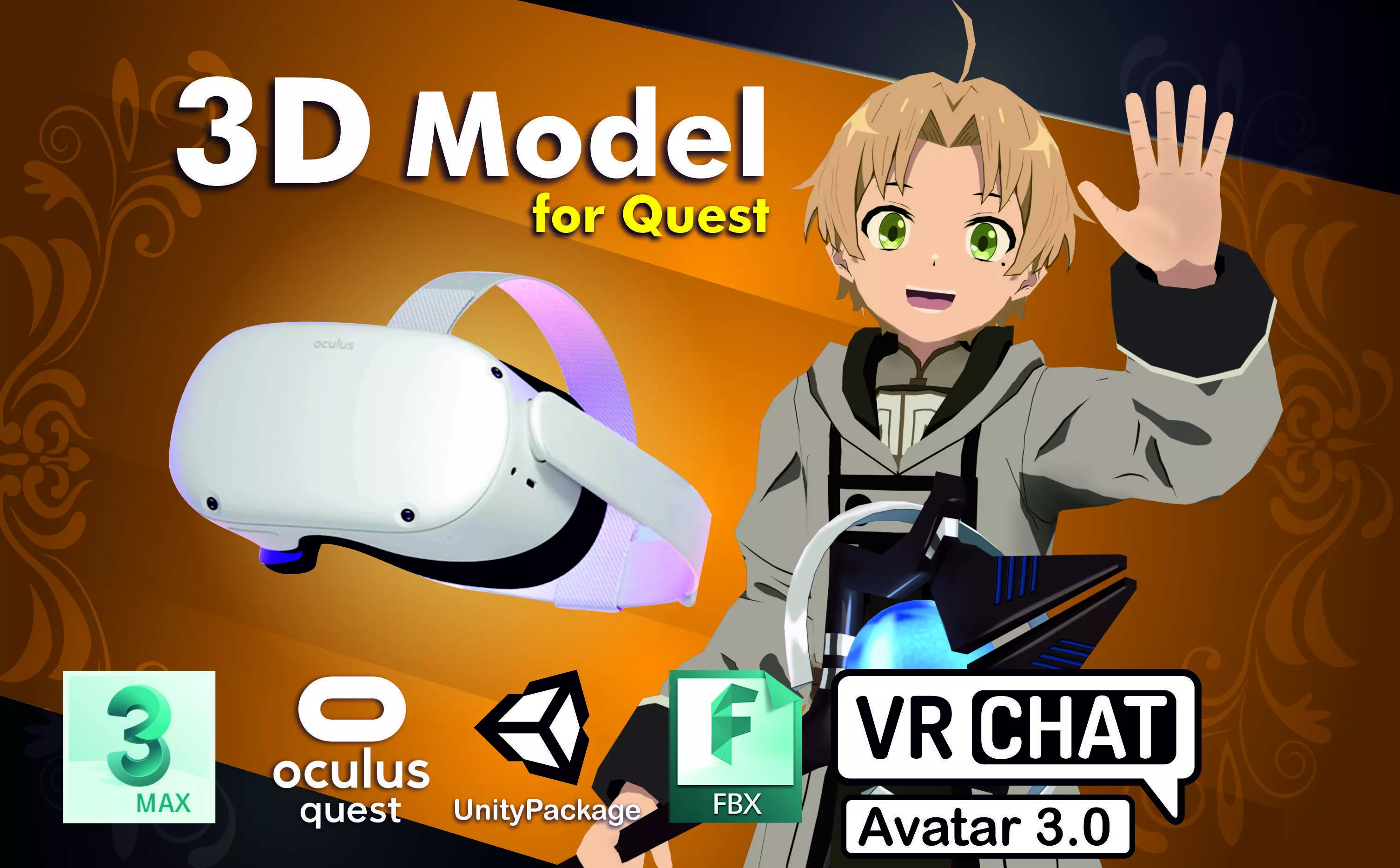 Rudeus Mushoku Tensei VRChat Oculus Quest 2 3D model_0