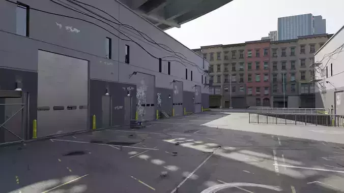 Garage alleyway street  Low-poly 3D model
