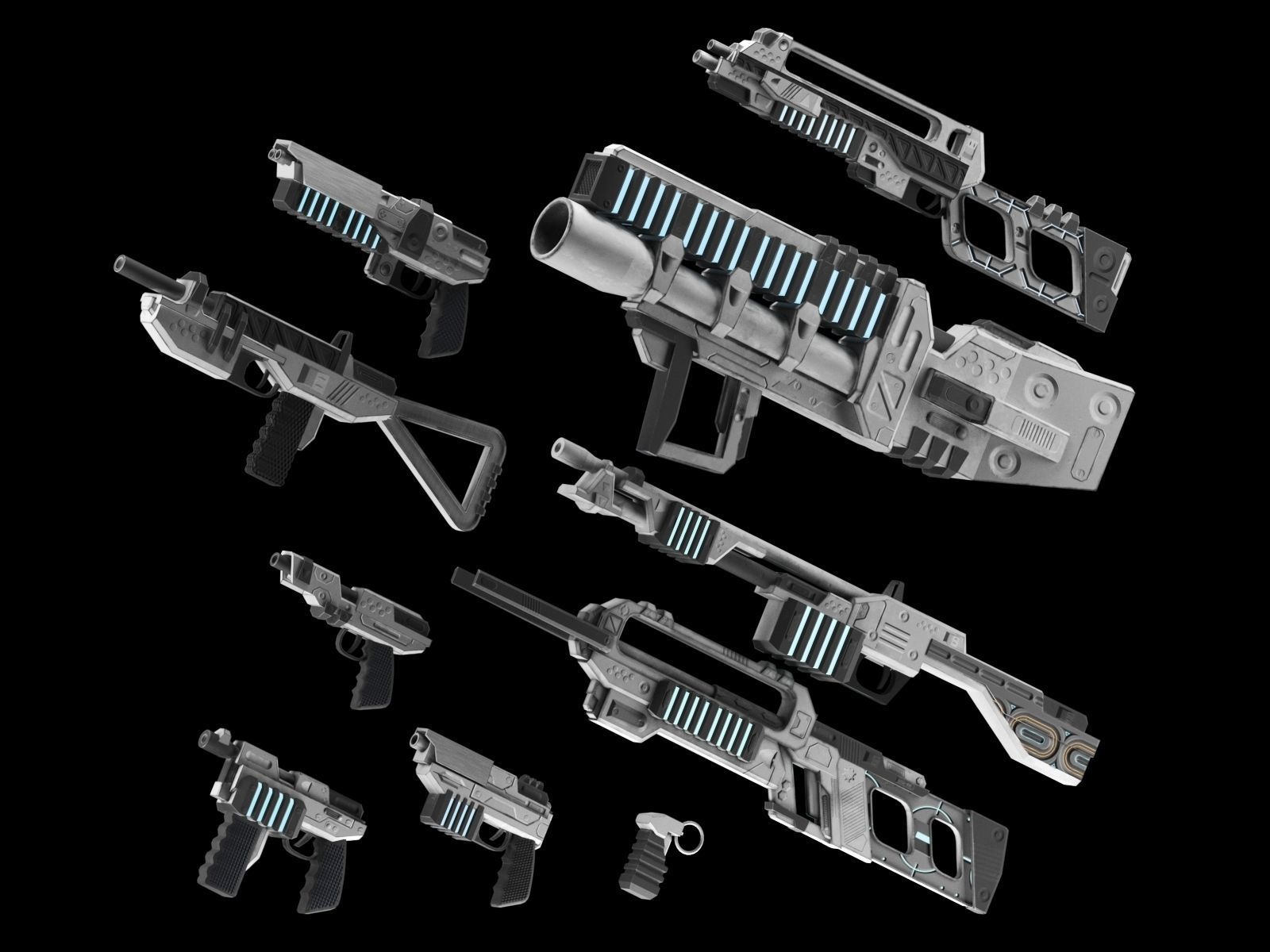 low poly game ready PBR SciFi weapon bundle Low-poly 3D model_5