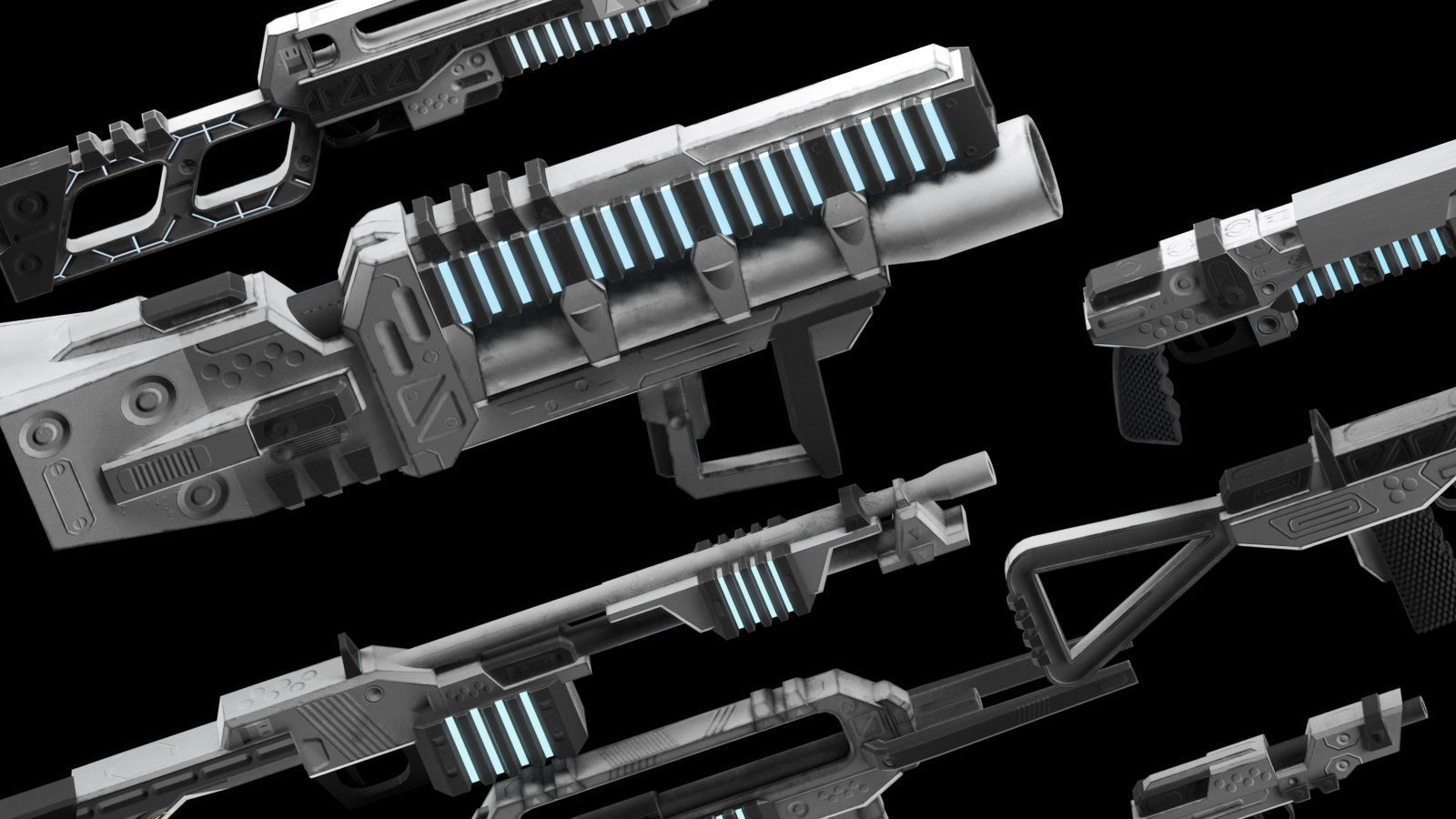 low poly game ready PBR SciFi weapon bundle Low-poly 3D model_4