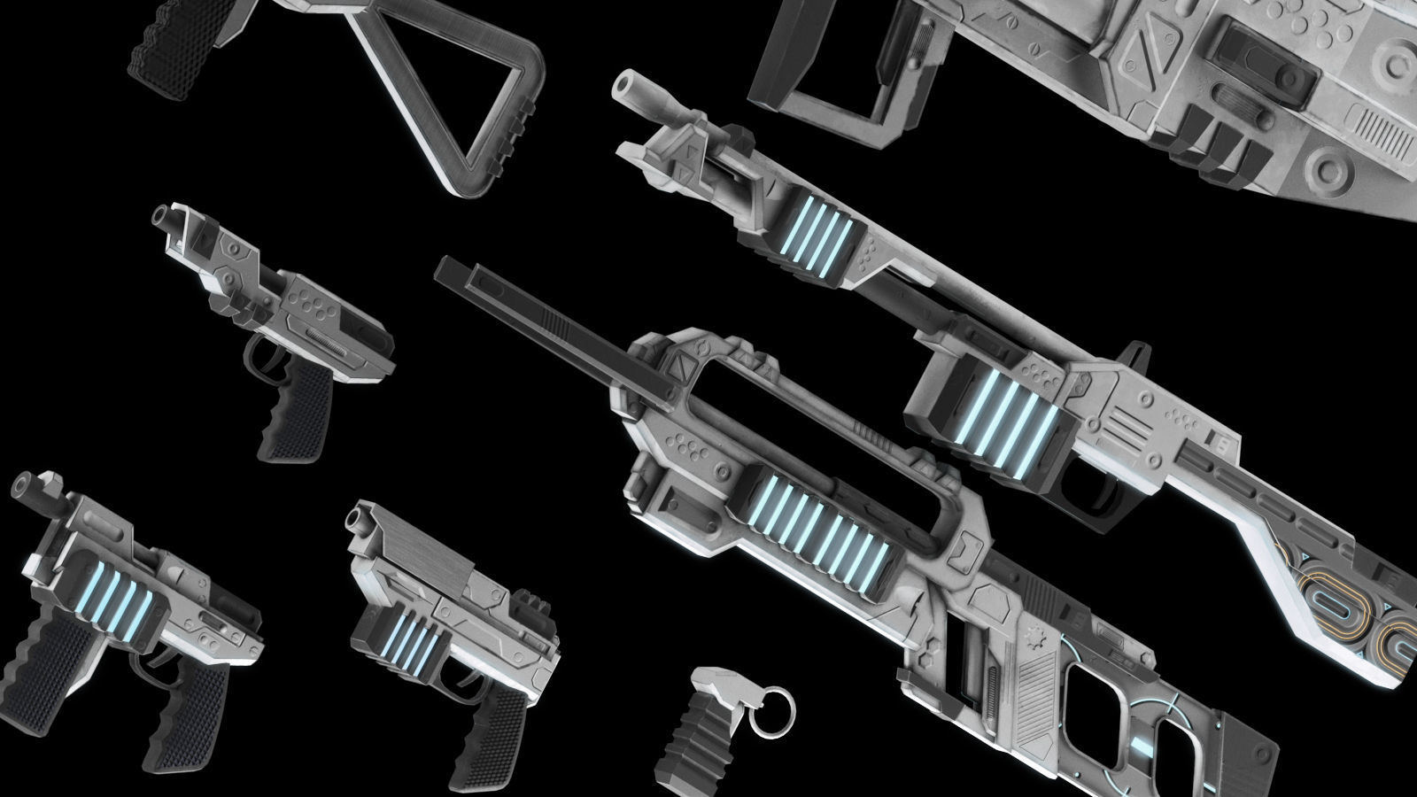 low poly game ready PBR SciFi weapon bundle Low-poly 3D model_3