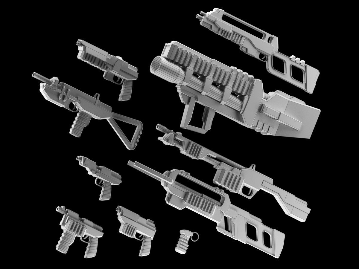 low poly game ready PBR SciFi weapon bundle Low-poly 3D model_6