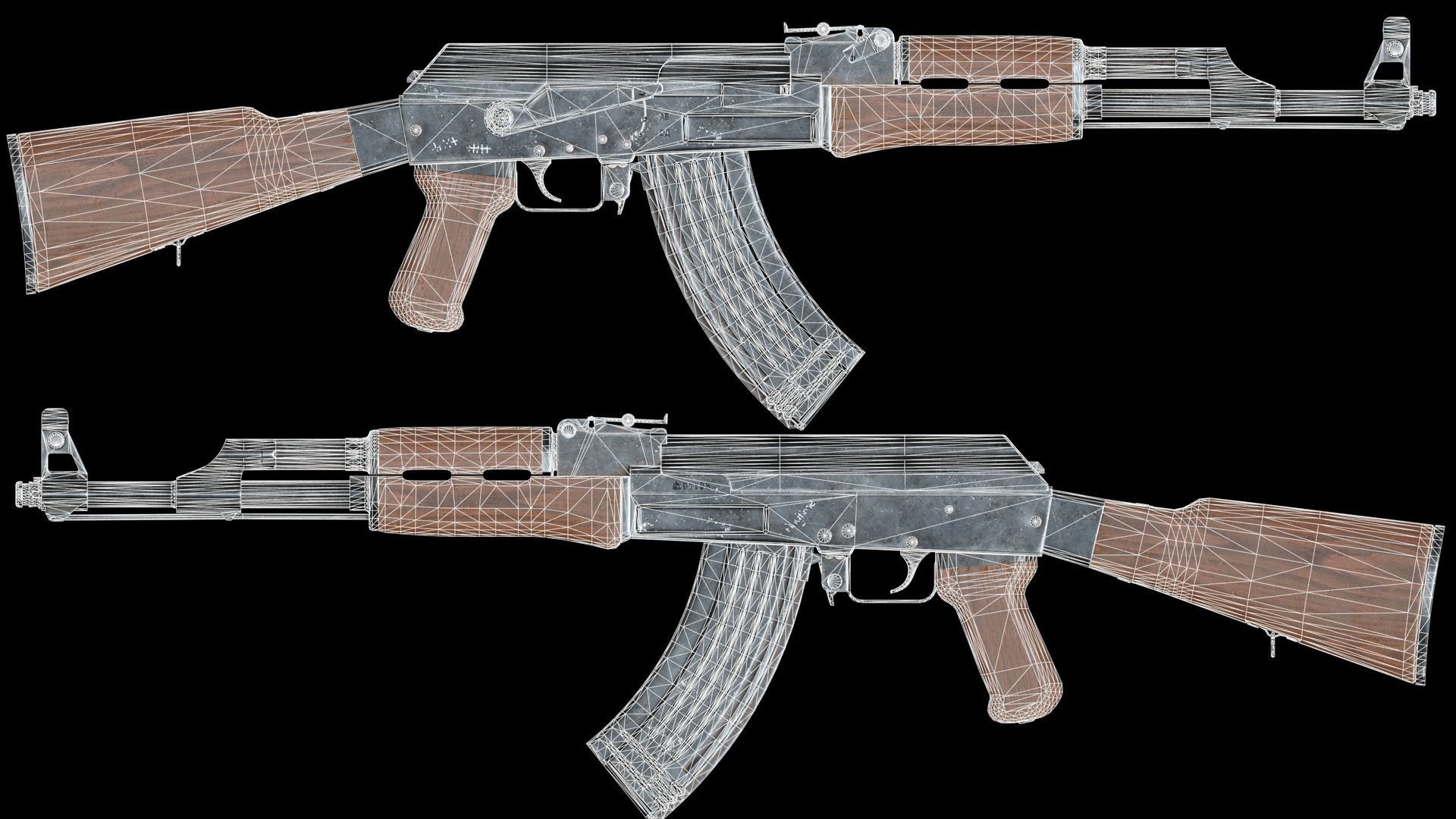 AK-47 rifle Low-poly 3D model_4