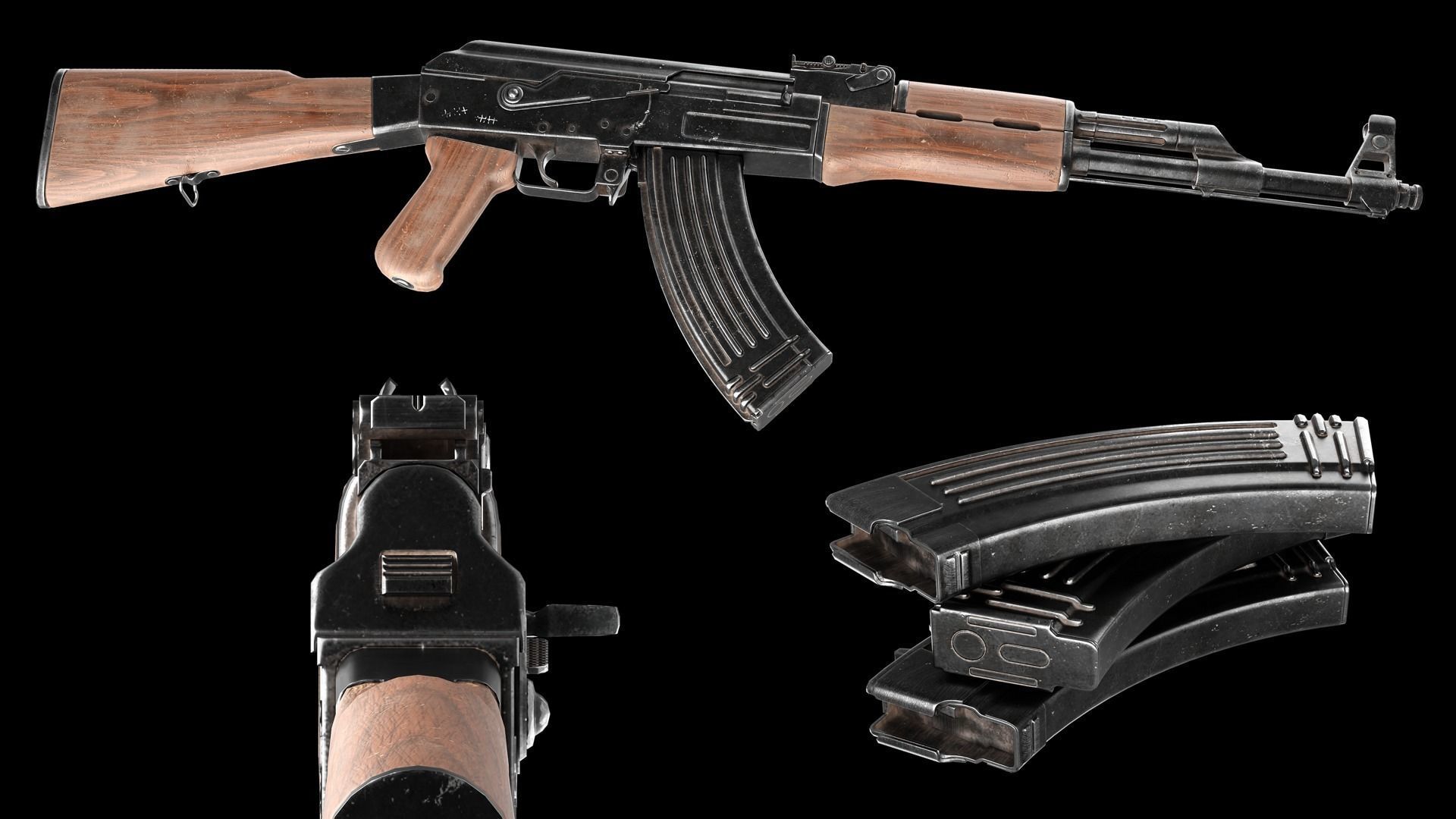 AK-47 rifle Low-poly 3D model_2