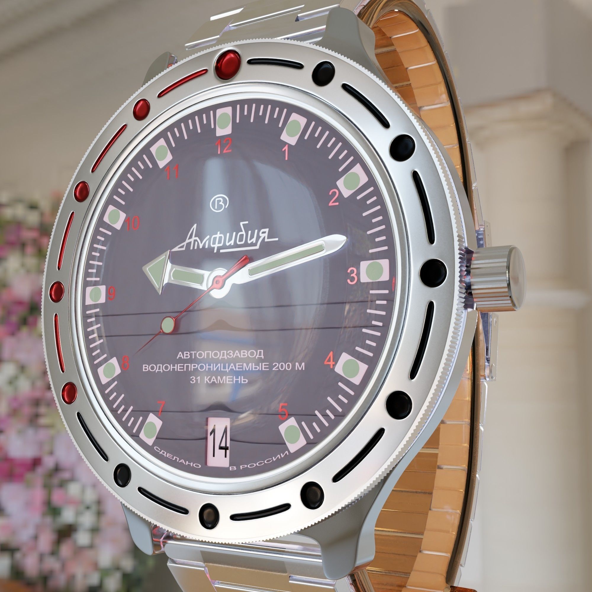 Vostok-Ambibia watch   Low-poly 3D model_9
