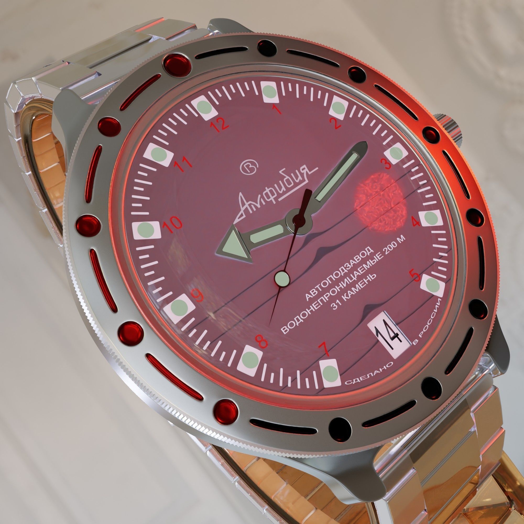 Vostok-Ambibia watch   Low-poly 3D model_8