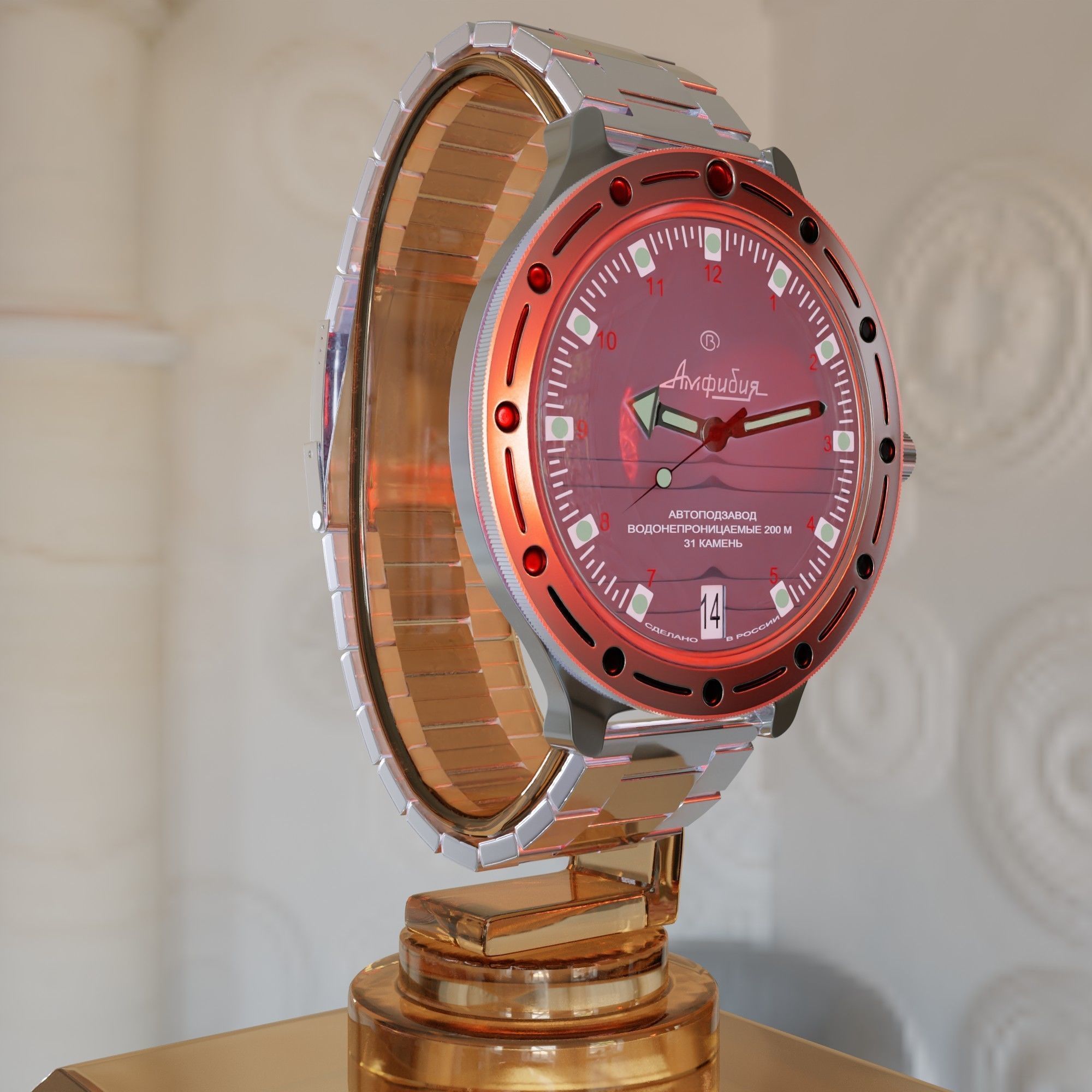 Vostok-Ambibia watch   Low-poly 3D model_7