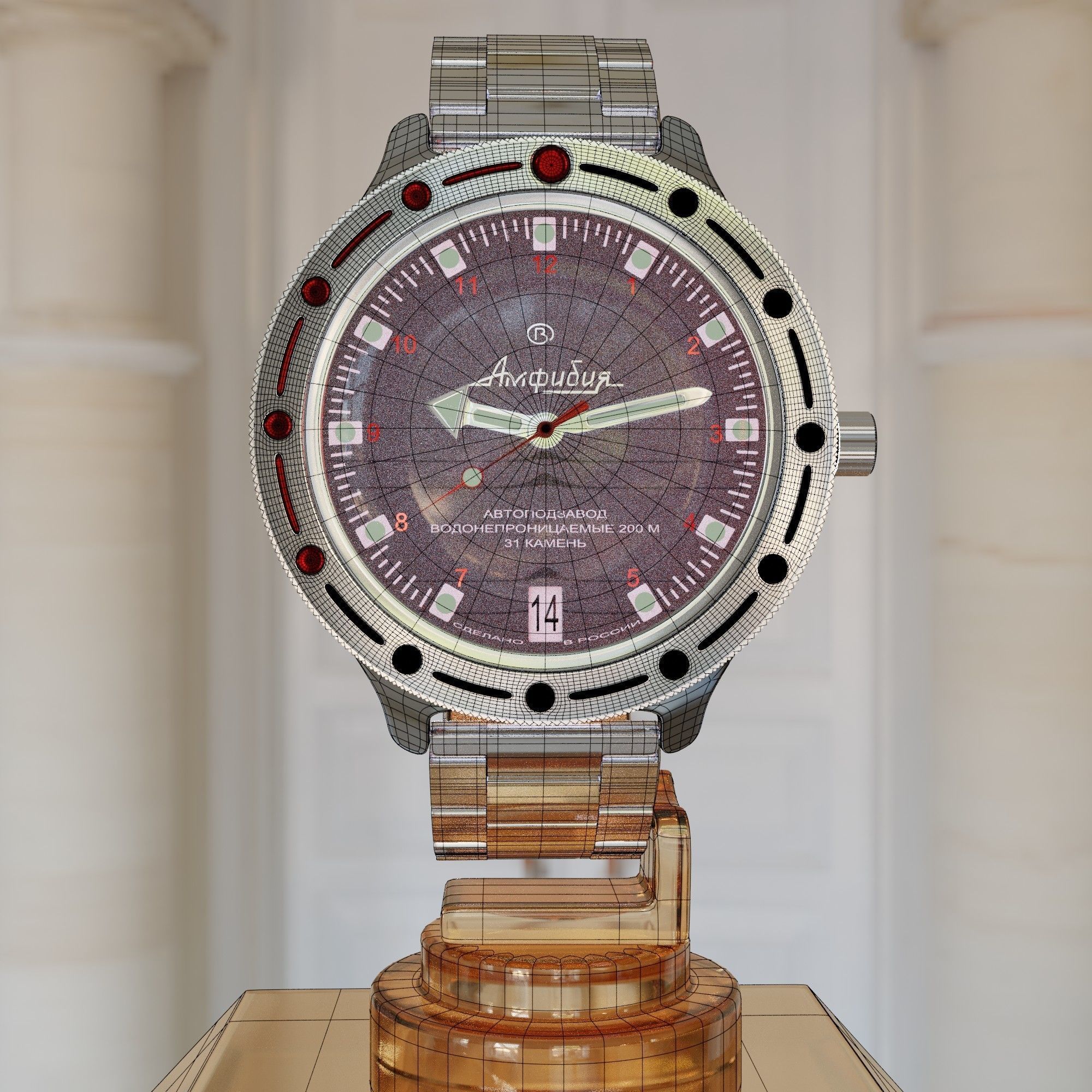 Vostok-Ambibia watch   Low-poly 3D model_15