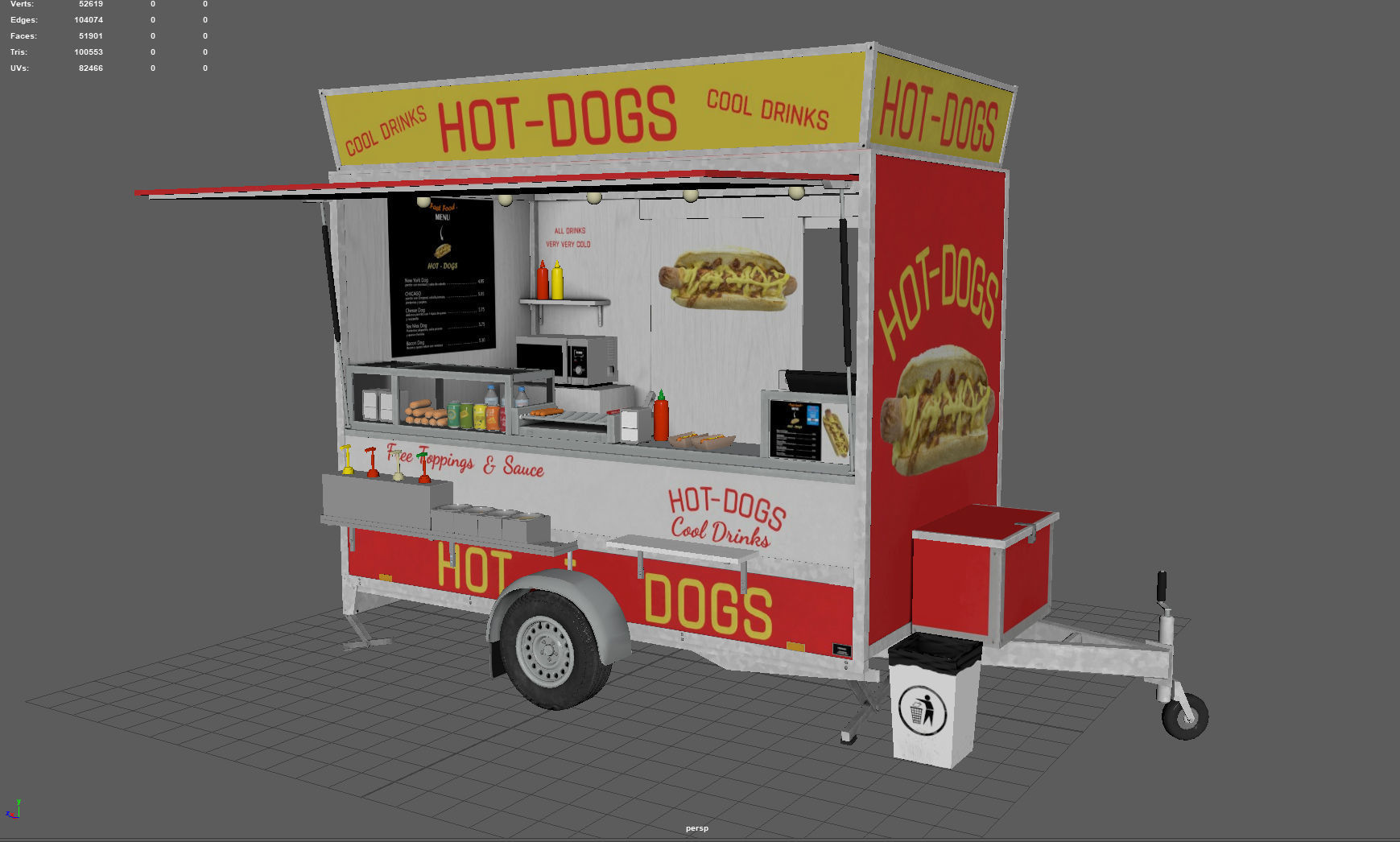 Hot dog Stand Low-poly 3D model_6