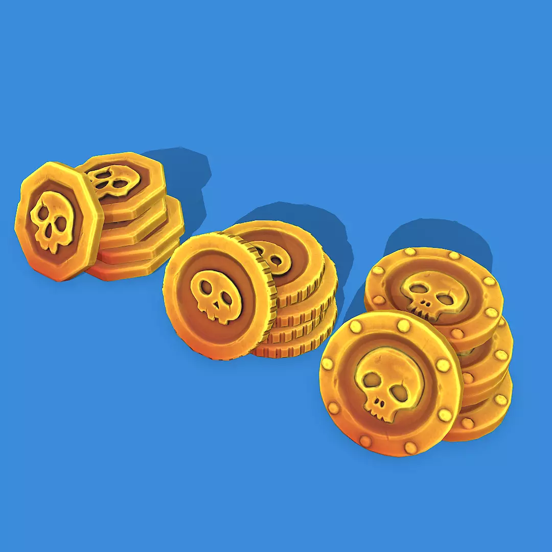 Stylized Pirate Coins Pbr Low-poly 3D model_0