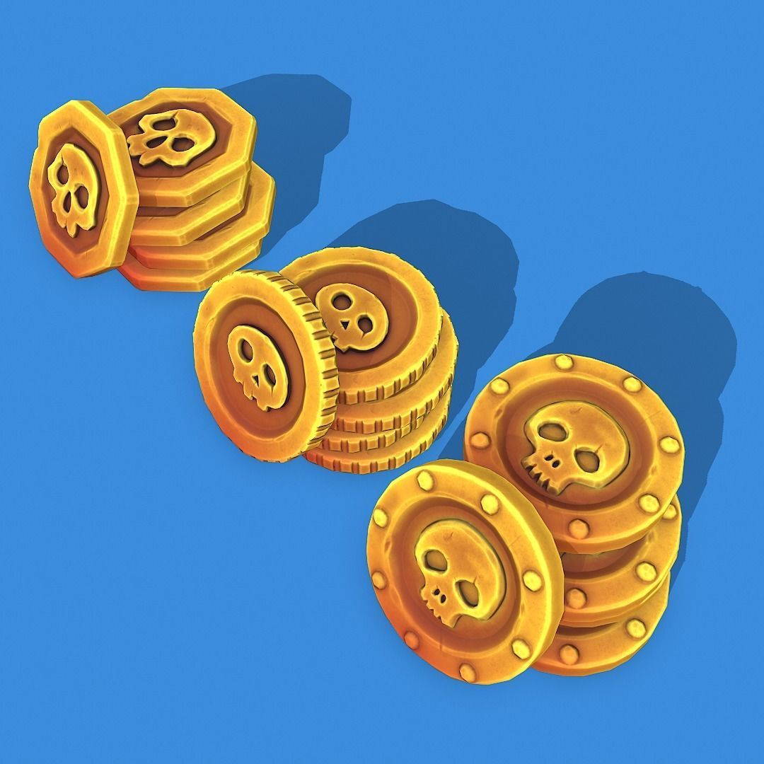 Stylized Pirate Coins Pbr Low-poly 3D model_7