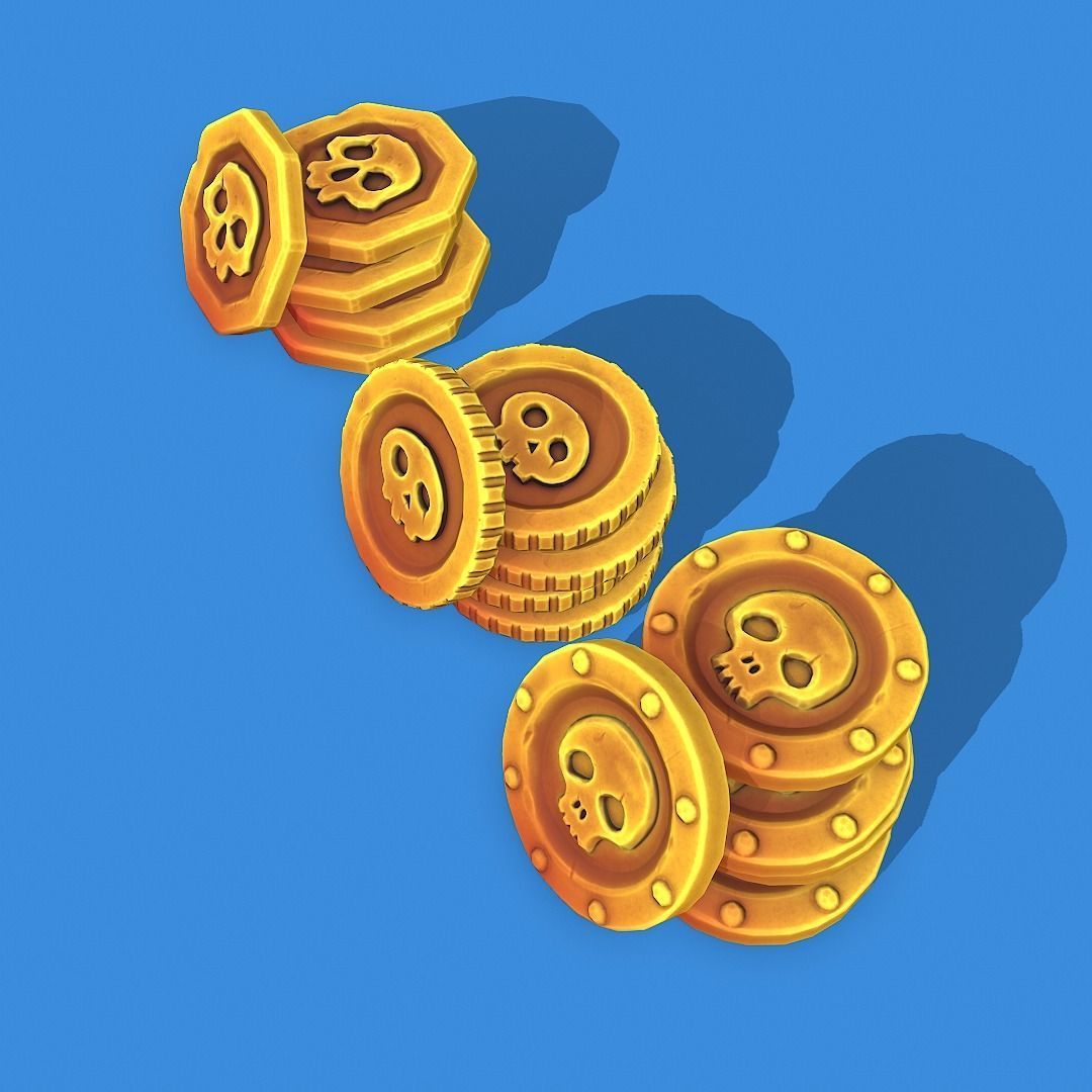 Stylized Pirate Coins Pbr Low-poly 3D model_3