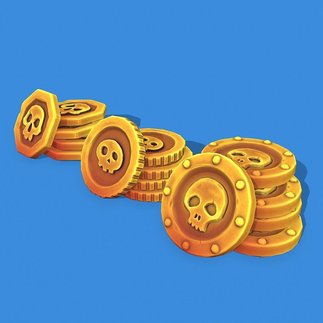 Stylized Pirate Coins Pbr Low-poly 3D model_6