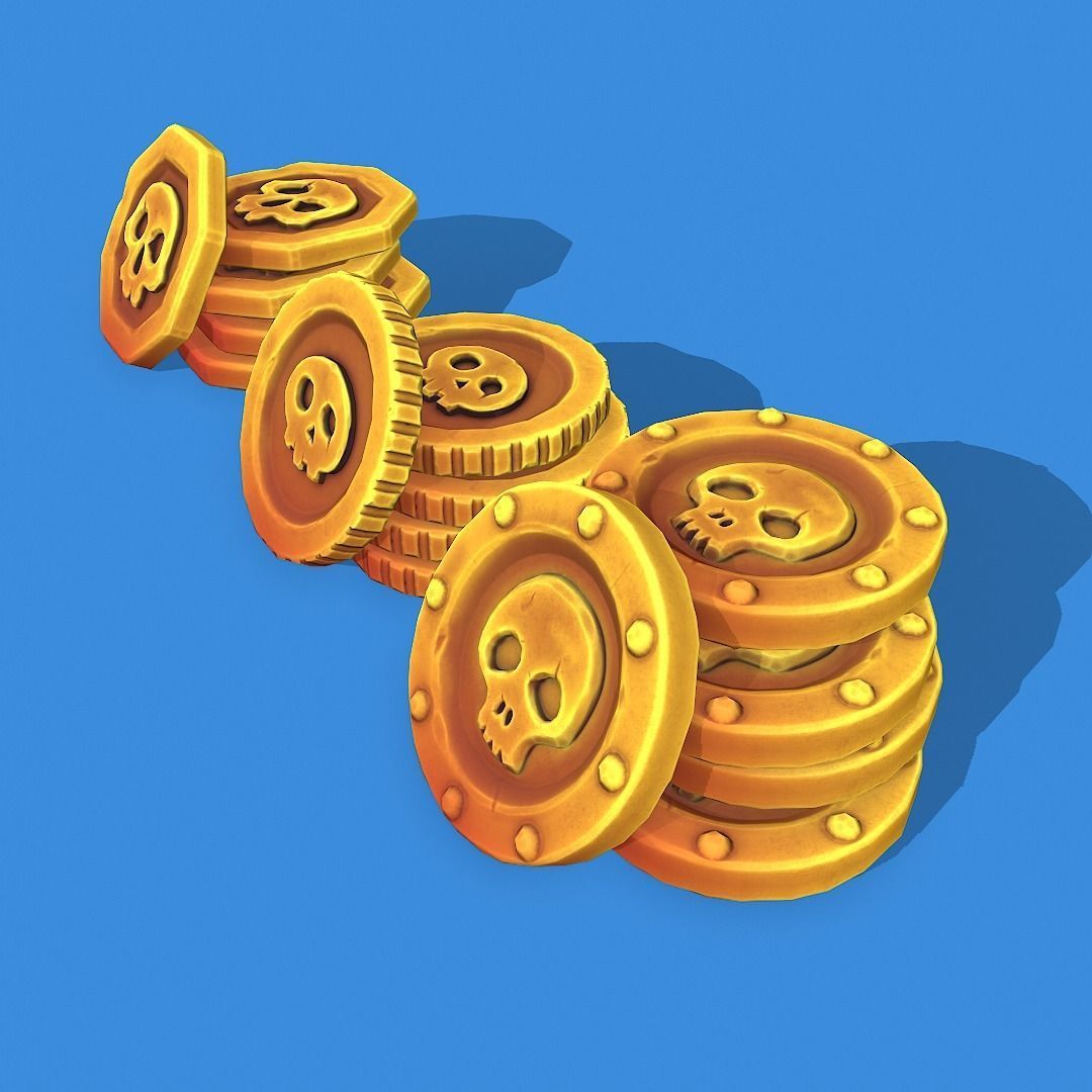 Stylized Pirate Coins Pbr Low-poly 3D model_4