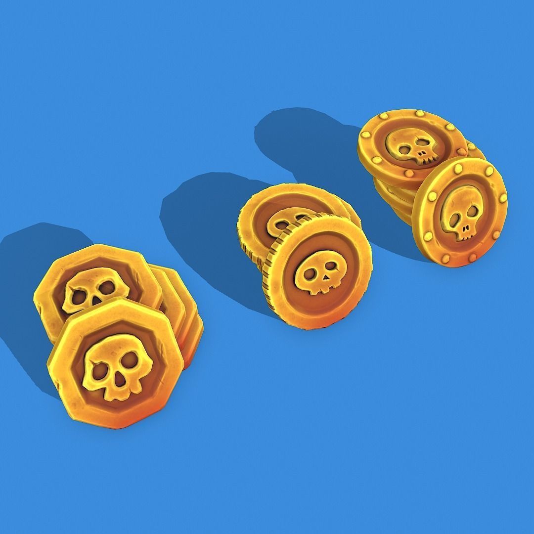 Stylized Pirate Coins Pbr Low-poly 3D model_2