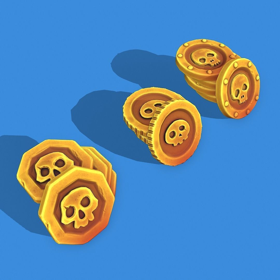 Stylized Pirate Coins Pbr Low-poly 3D model_5