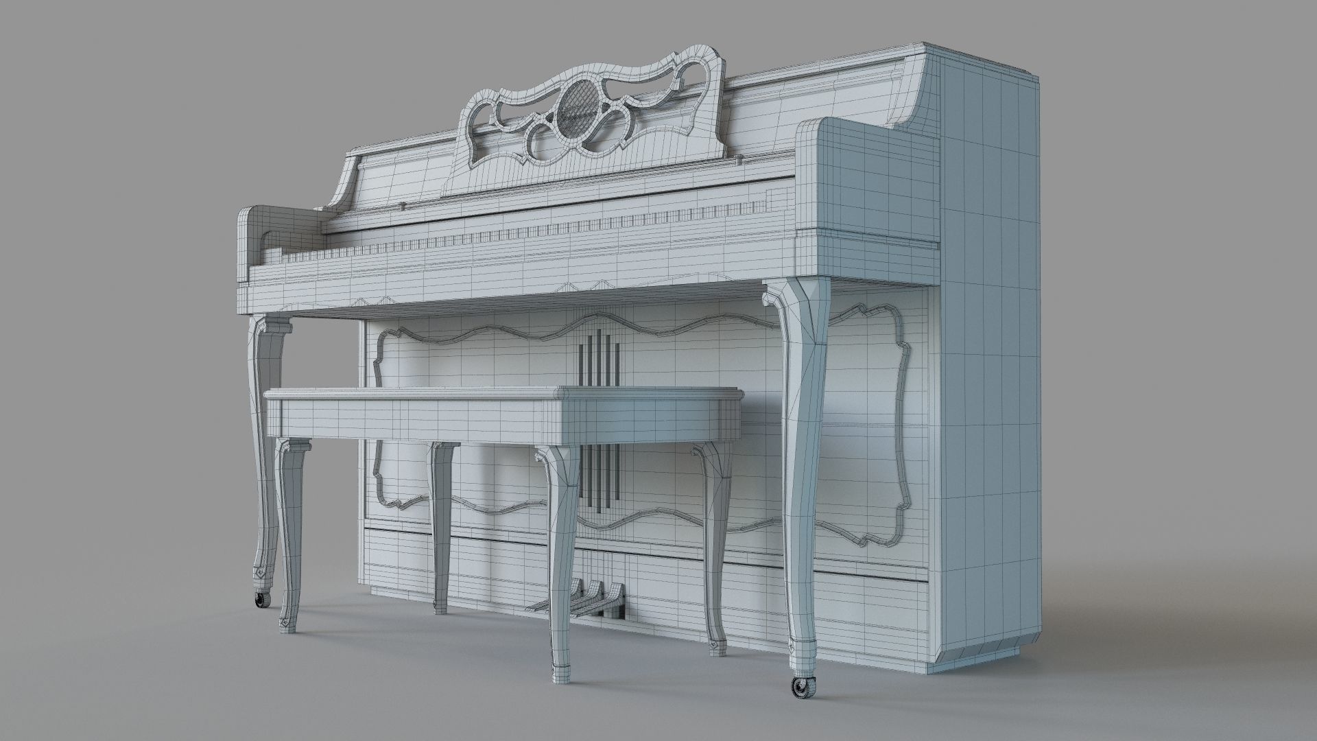 Art Nouveau White Piano 3D model_5