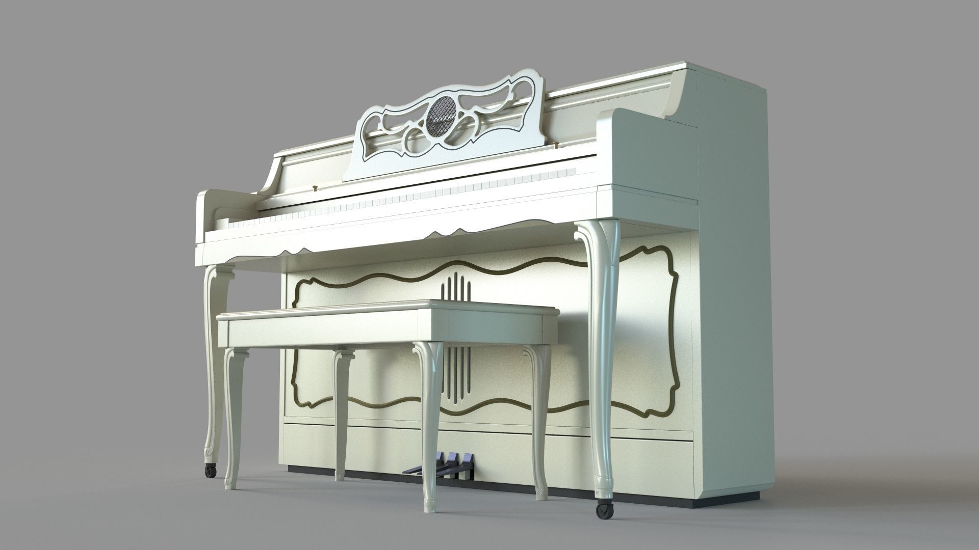 Art Nouveau White Piano 3D model_4