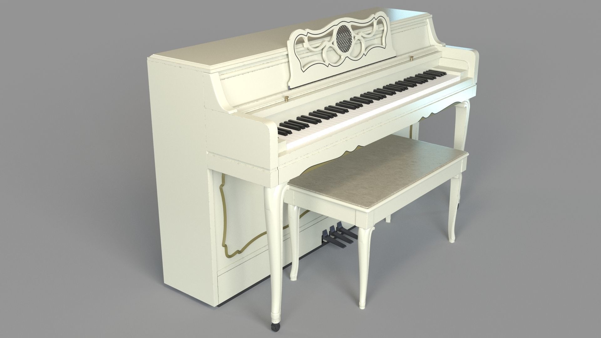 Art Nouveau White Piano 3D model_2