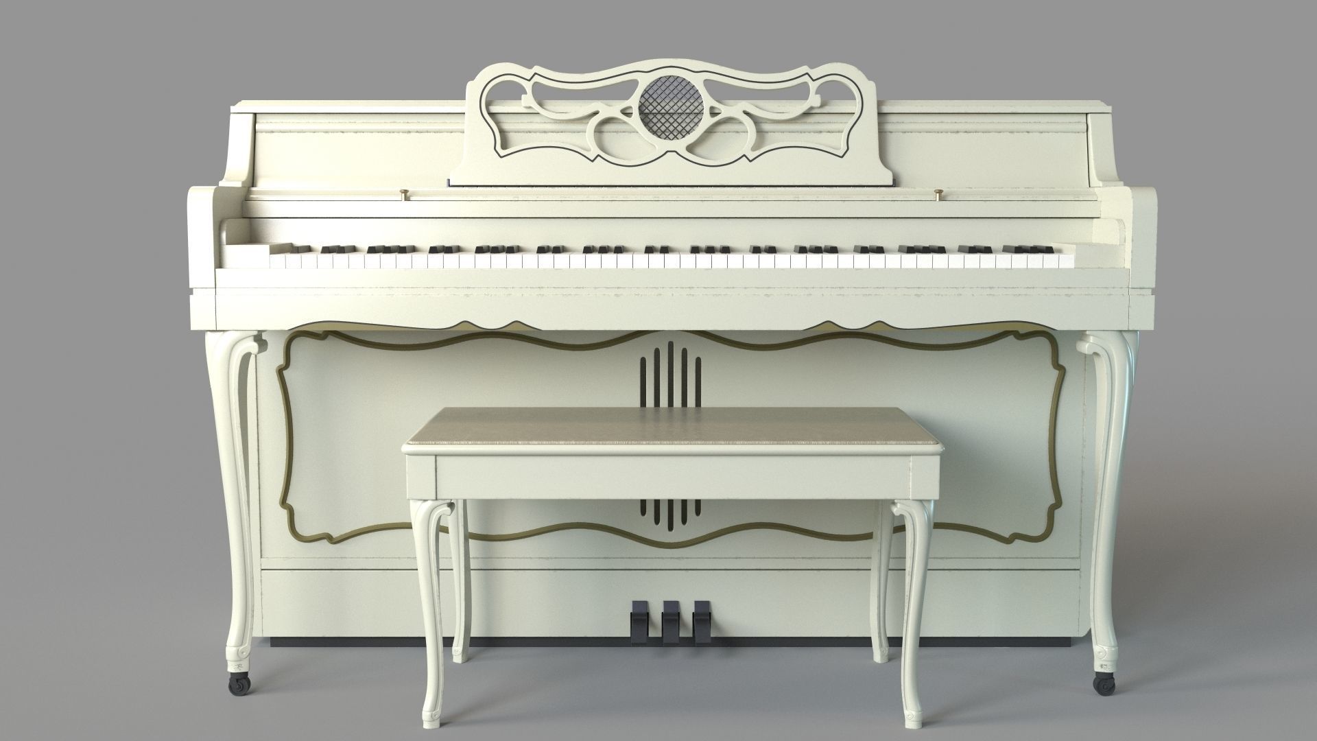 Art Nouveau White Piano 3D model_1