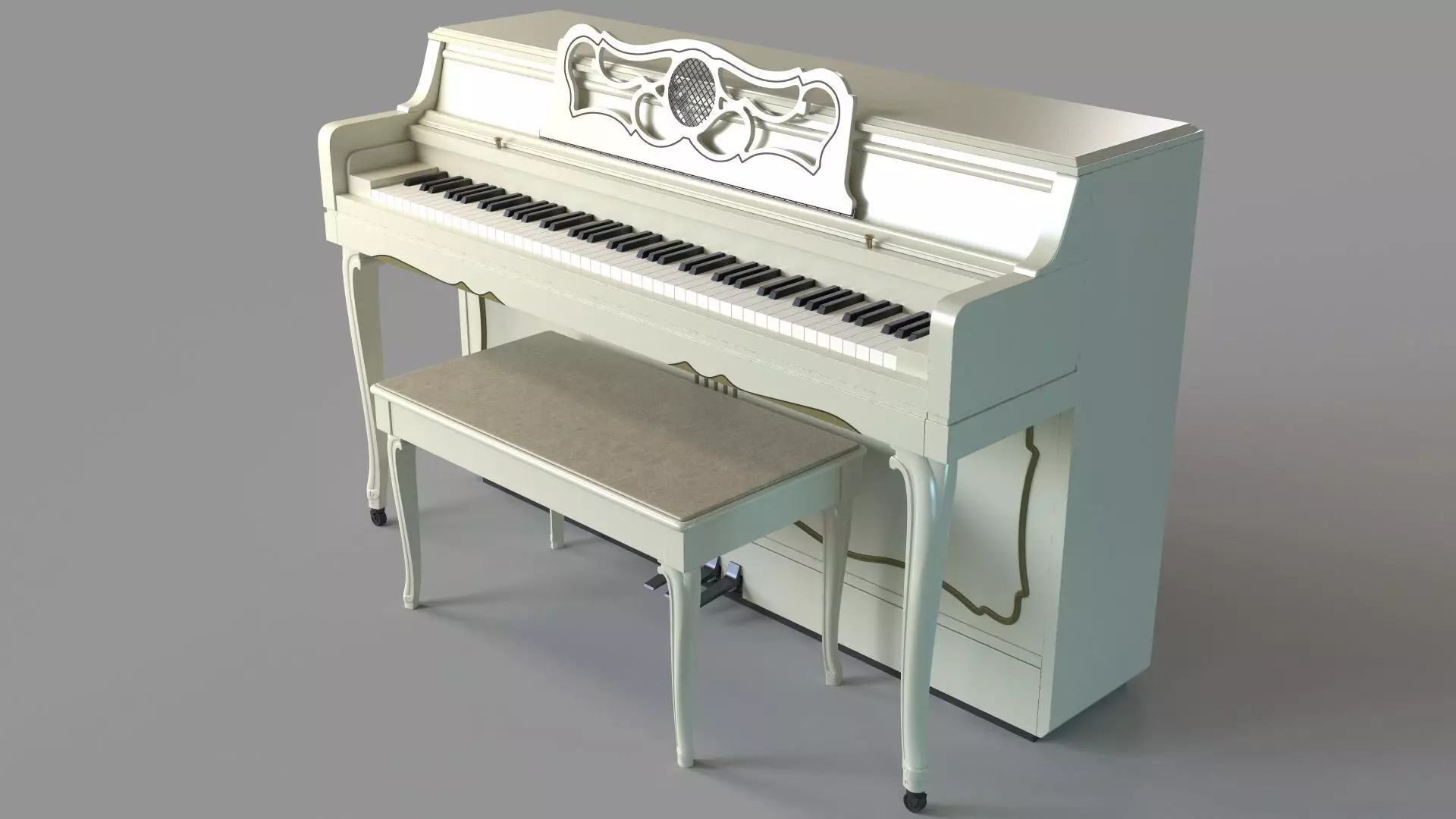 Art Nouveau White Piano 3D model_0