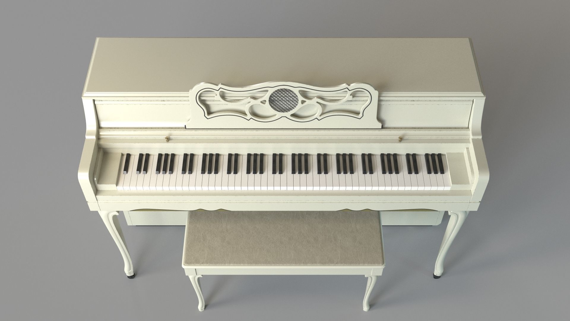 Art Nouveau White Piano 3D model_3