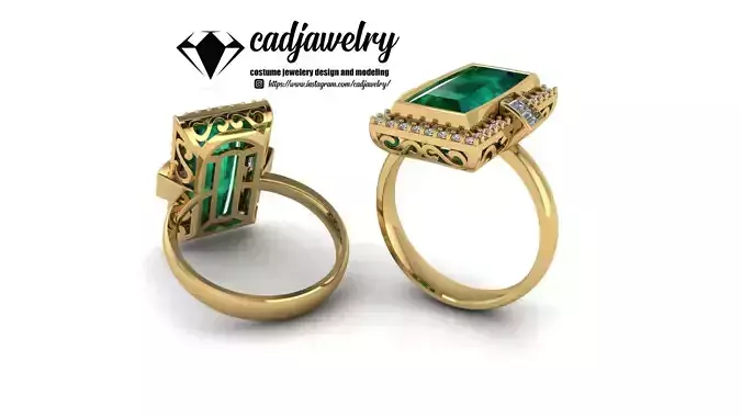 Ring emerald and diamond 3D print model