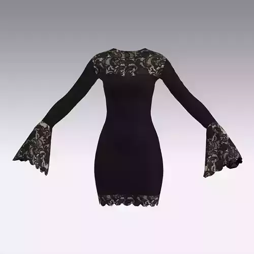 LACE BLACK DRESS RUFFLED SLEVEE AD SCALLOP SLEVEE LOOK