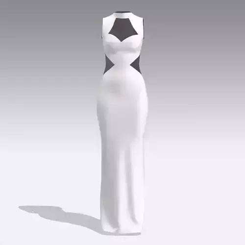 DRESS WHITE LONG BELT PANELED DRESS