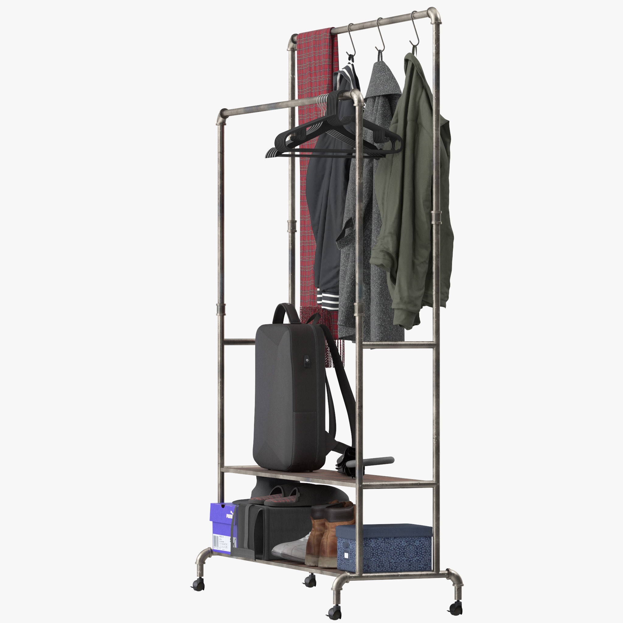 Homissue Industrial Pipe Double Rail Hall Tree 3D model_11