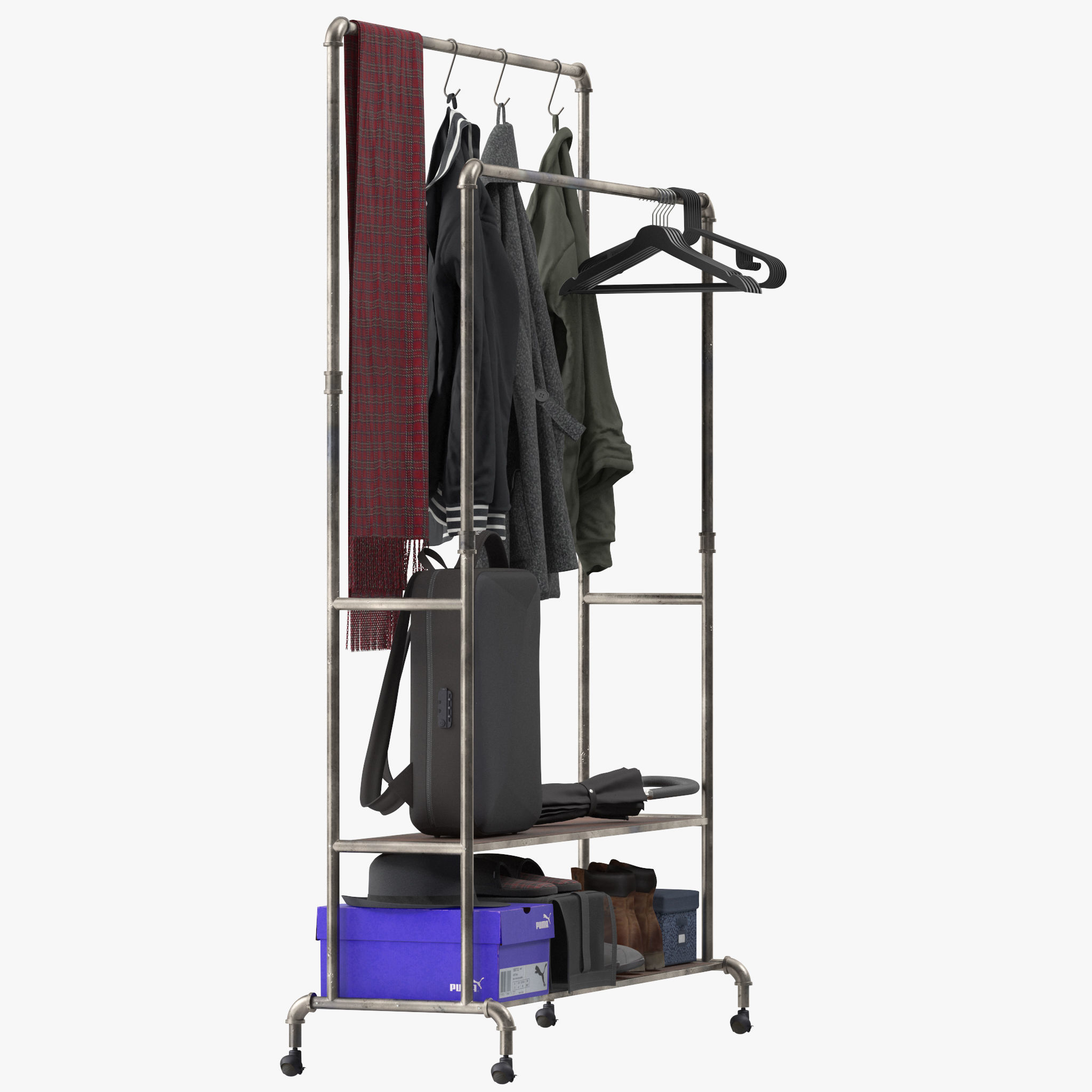 Homissue Industrial Pipe Double Rail Hall Tree 3D model_6