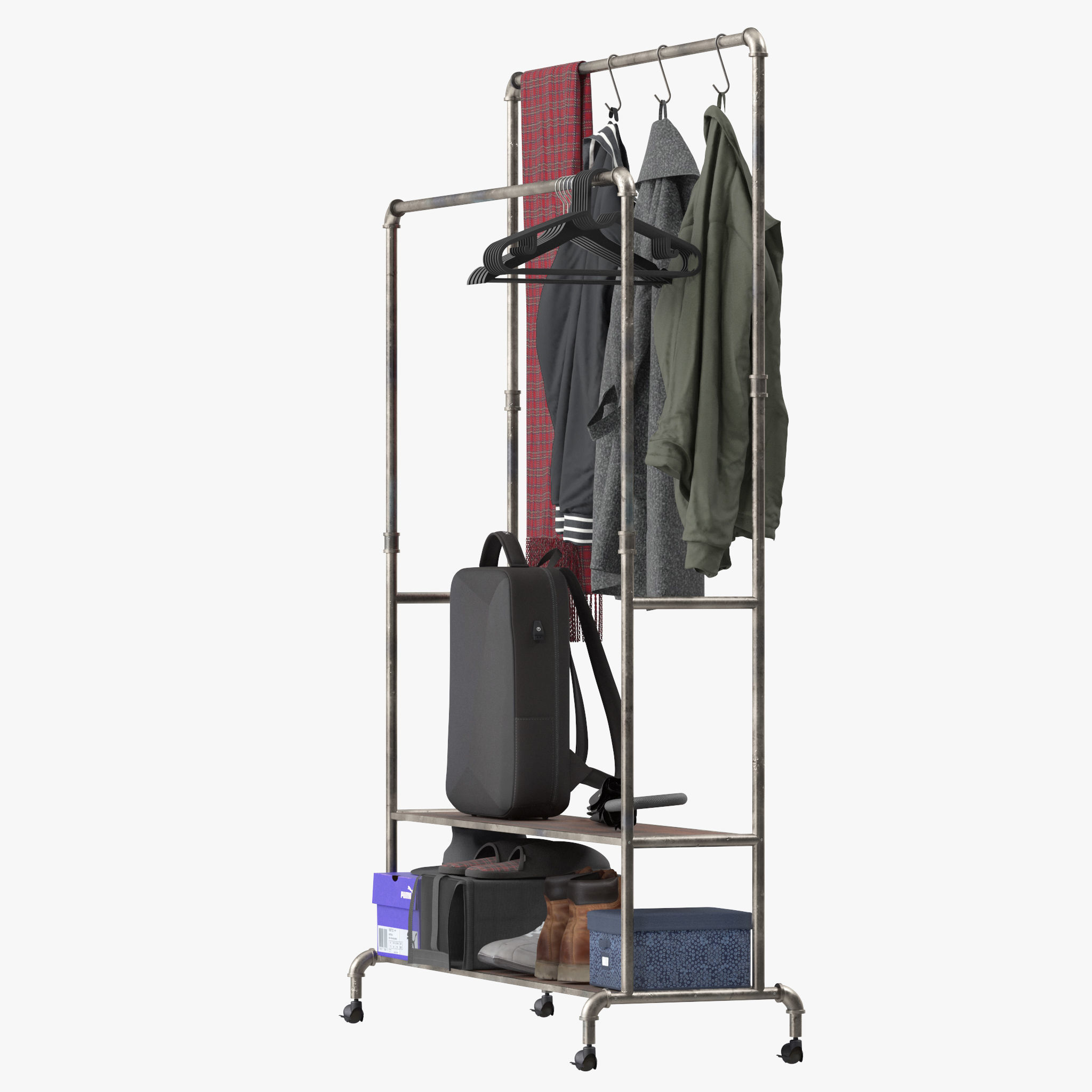 Homissue Industrial Pipe Double Rail Hall Tree 3D model_8