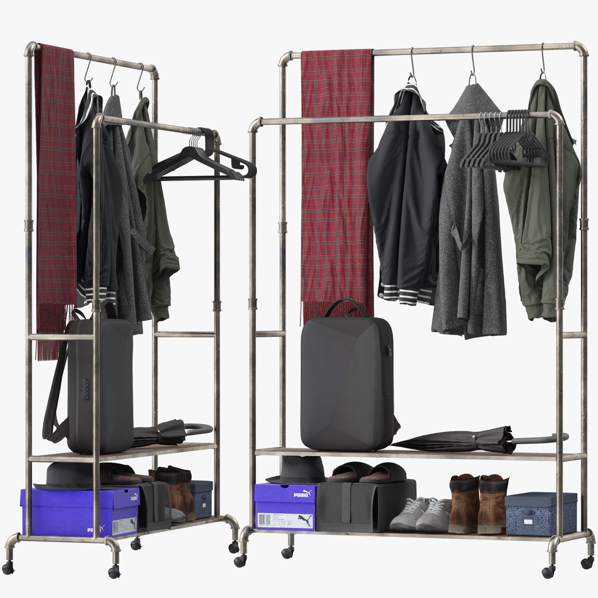 Homissue Industrial Pipe Double Rail Hall Tree 3D model_1