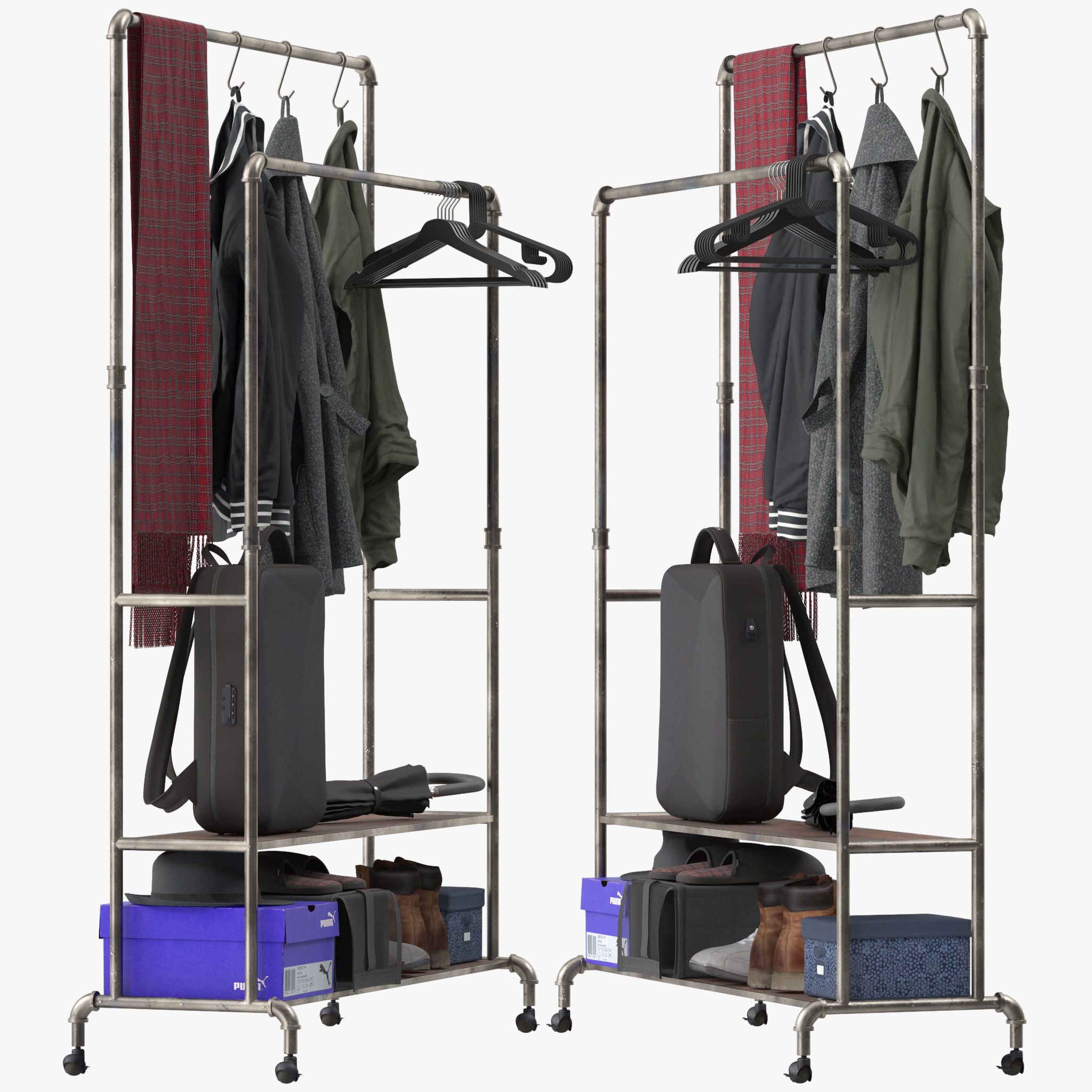 Homissue Industrial Pipe Double Rail Hall Tree 3D model_2