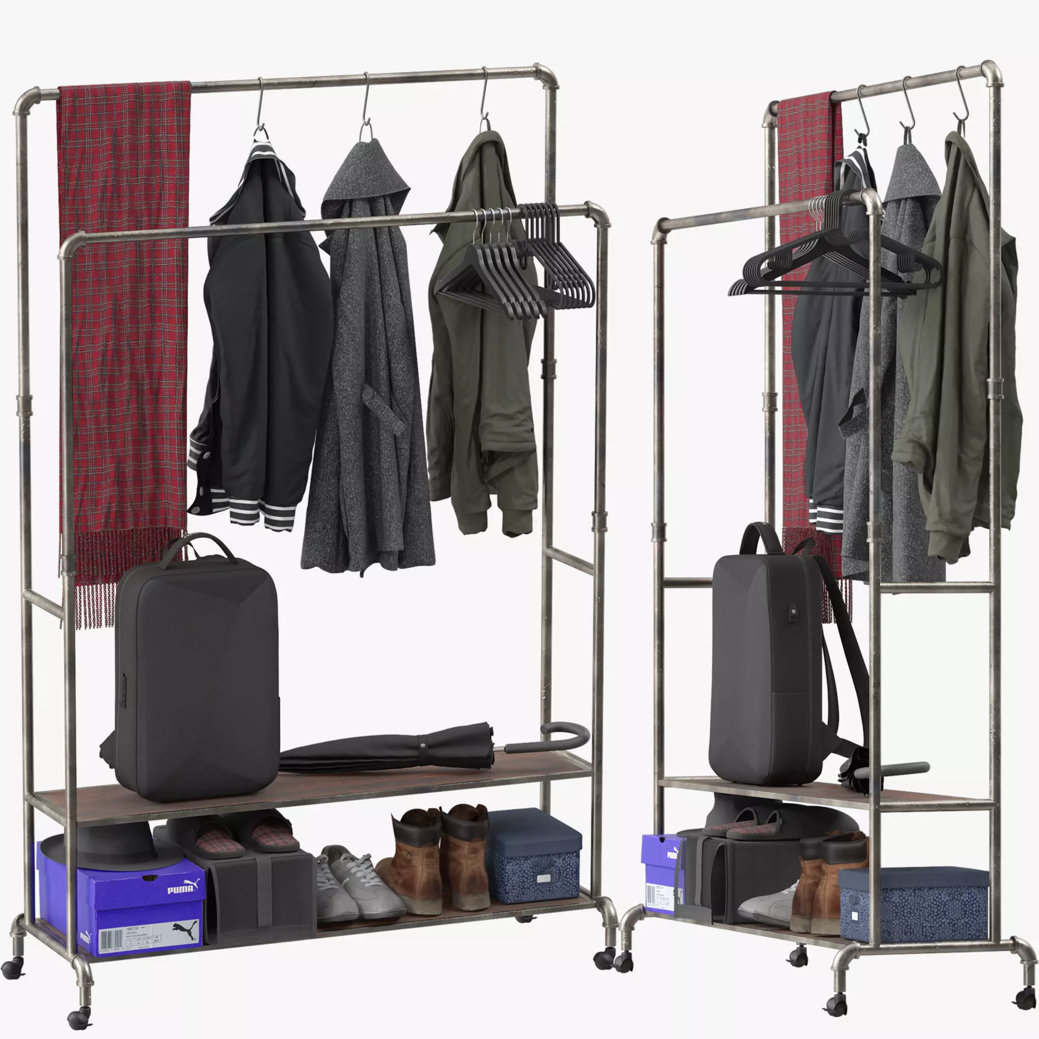 Homissue Industrial Pipe Double Rail Hall Tree 3D model_0