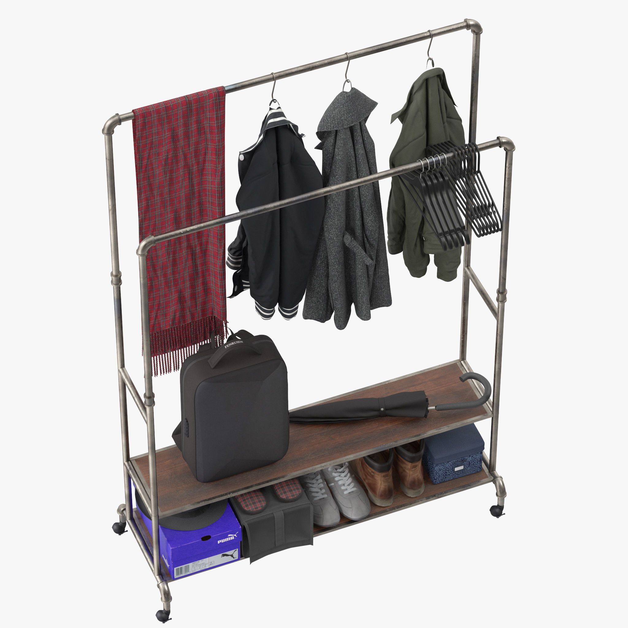 Homissue Industrial Pipe Double Rail Hall Tree 3D model_12