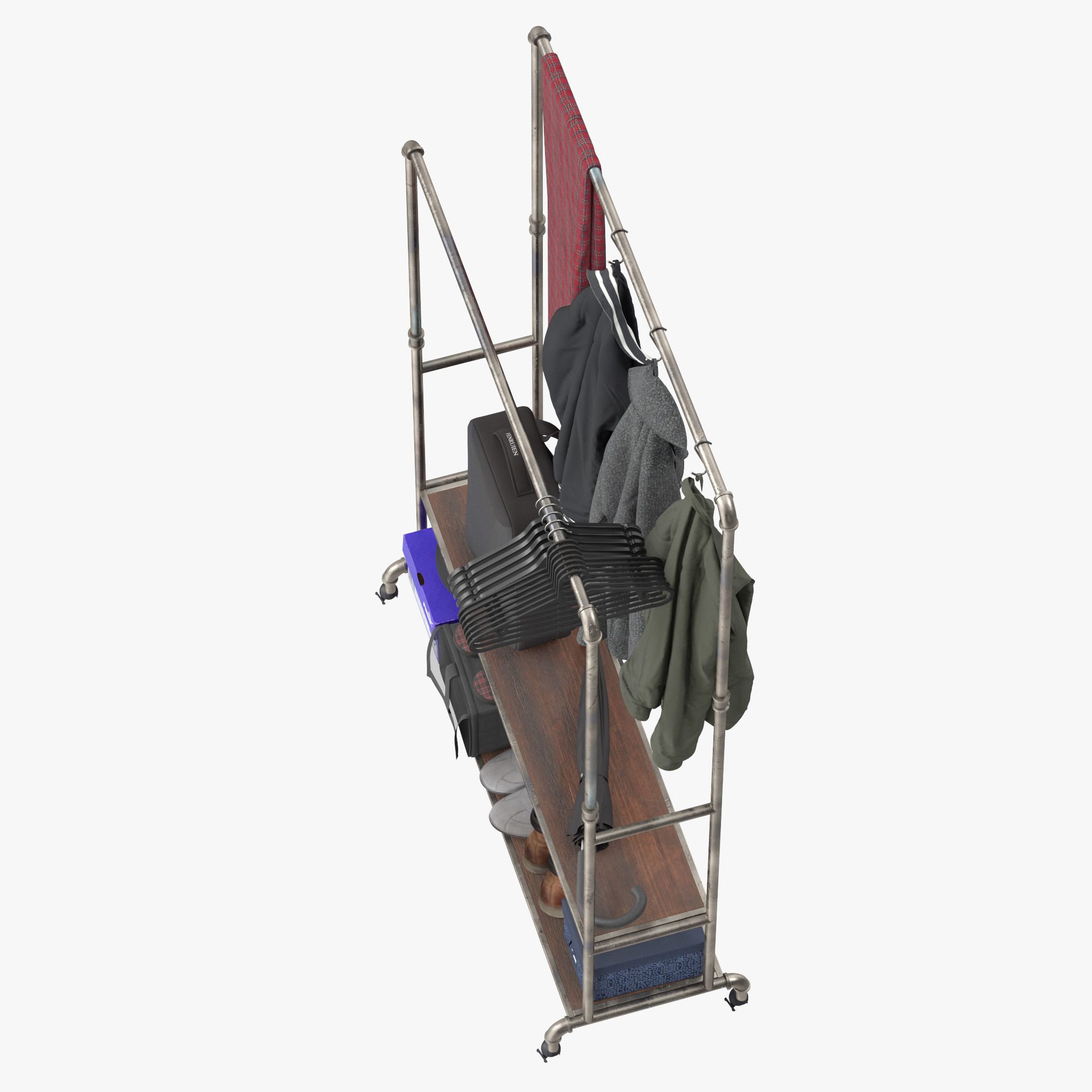 Homissue Industrial Pipe Double Rail Hall Tree 3D model_13