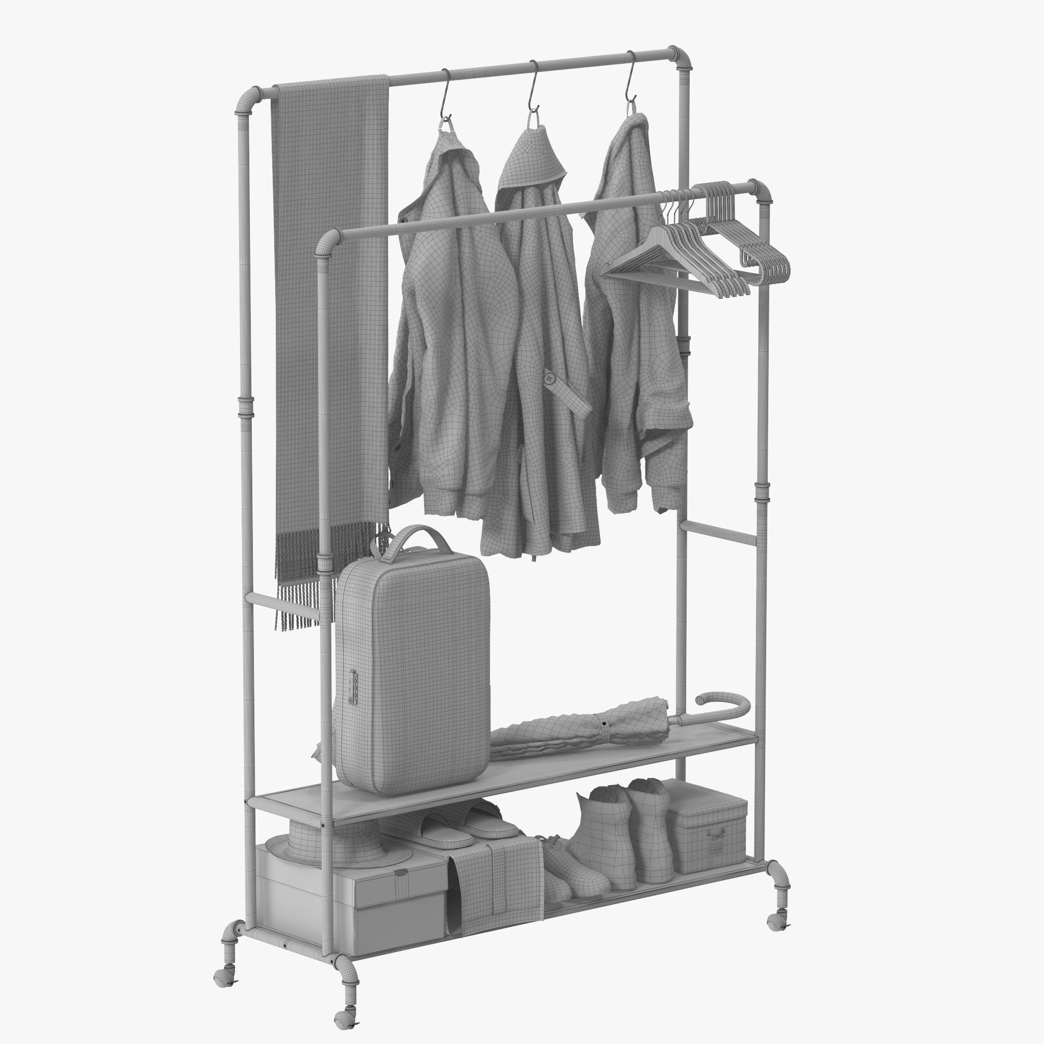 Homissue Industrial Pipe Double Rail Hall Tree 3D model_15