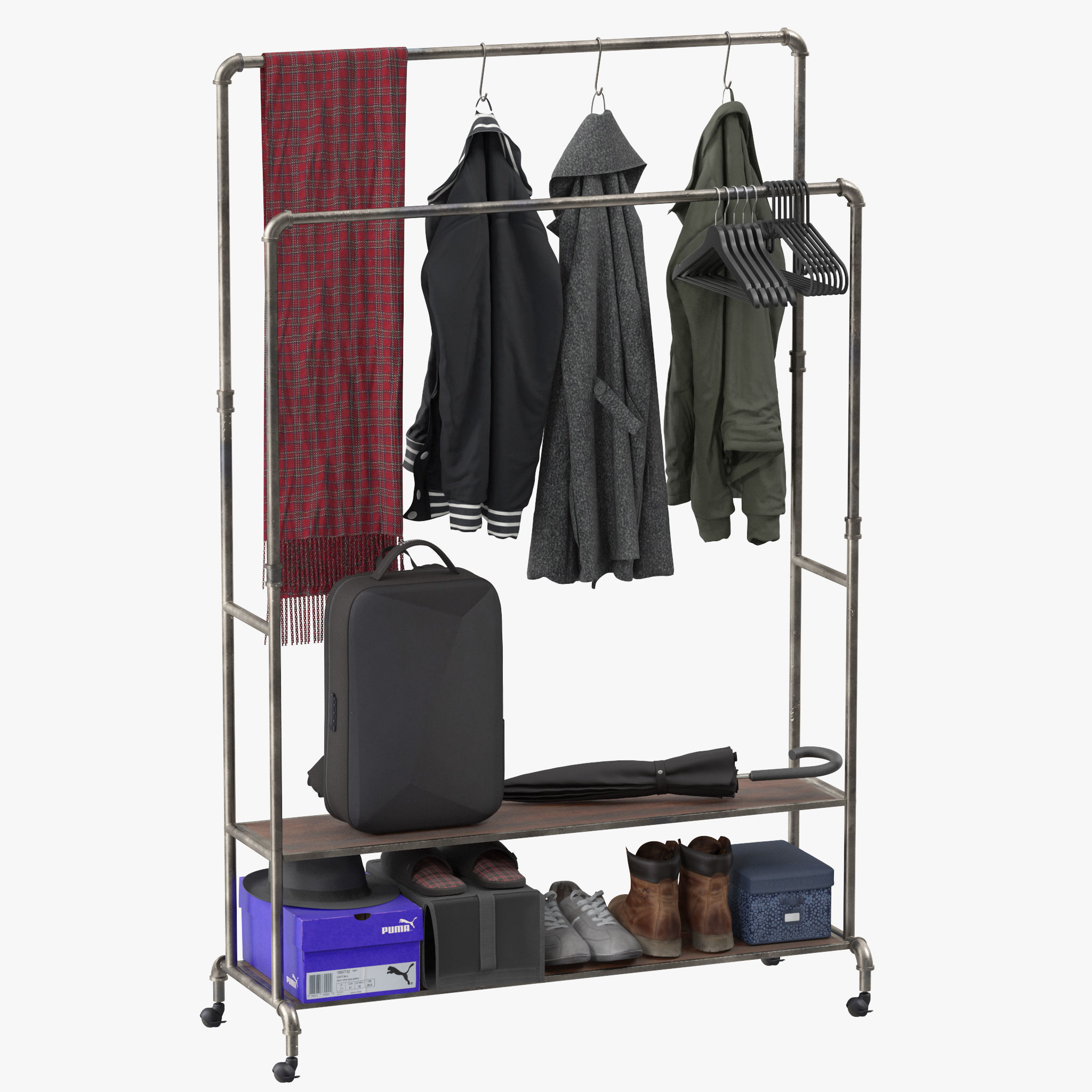 Homissue Industrial Pipe Double Rail Hall Tree 3D model_7