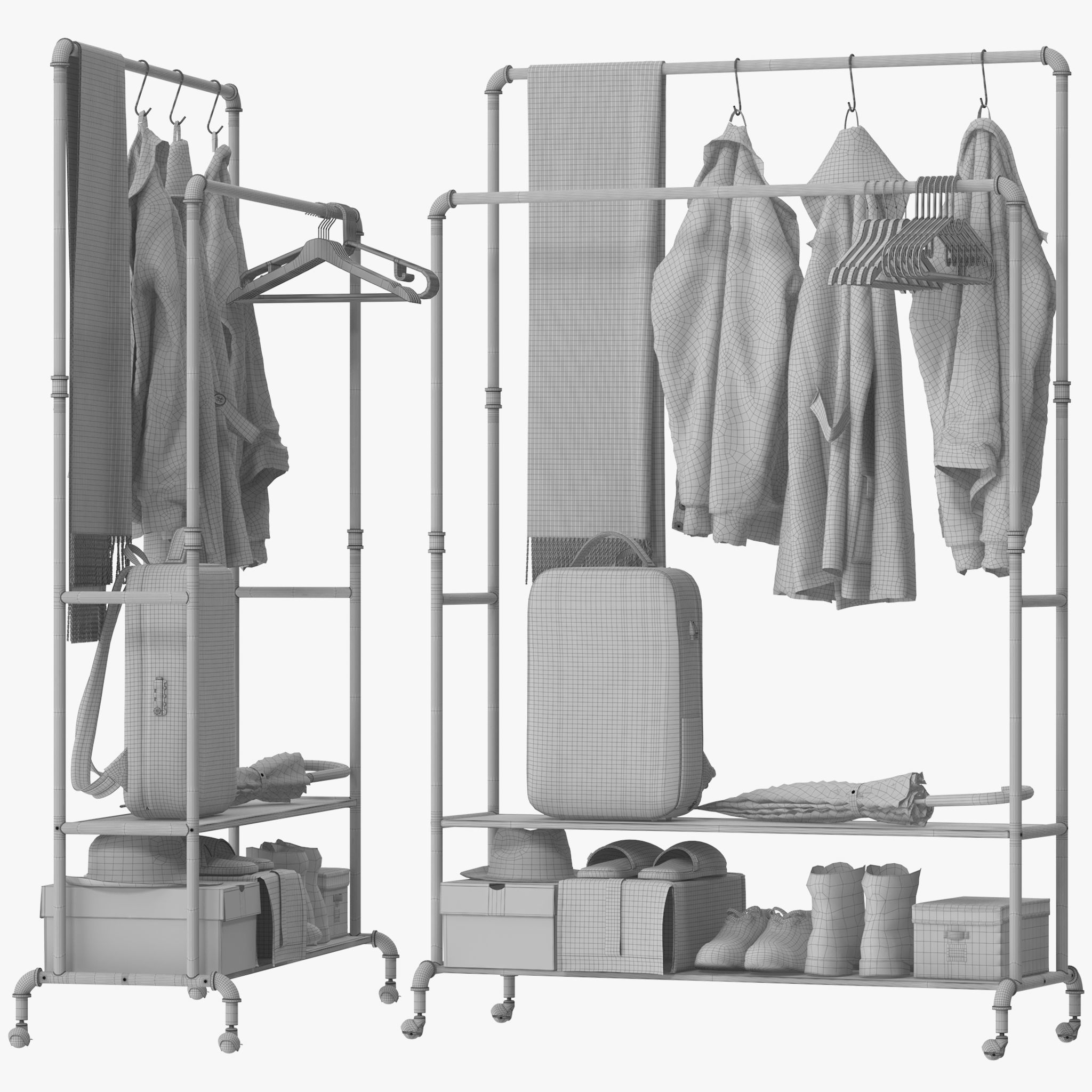 Homissue Industrial Pipe Double Rail Hall Tree 3D model_14