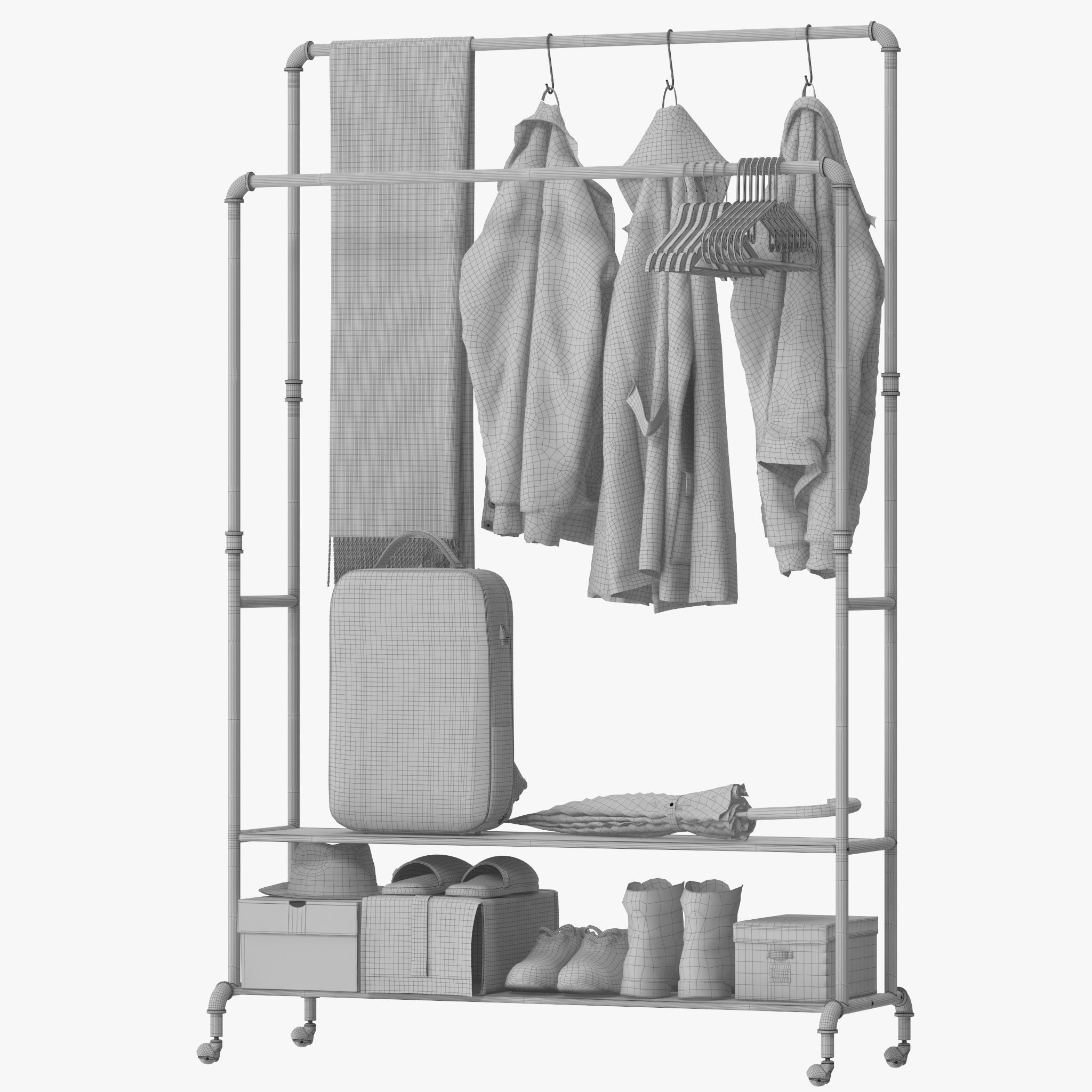 Homissue Industrial Pipe Double Rail Hall Tree 3D model_16