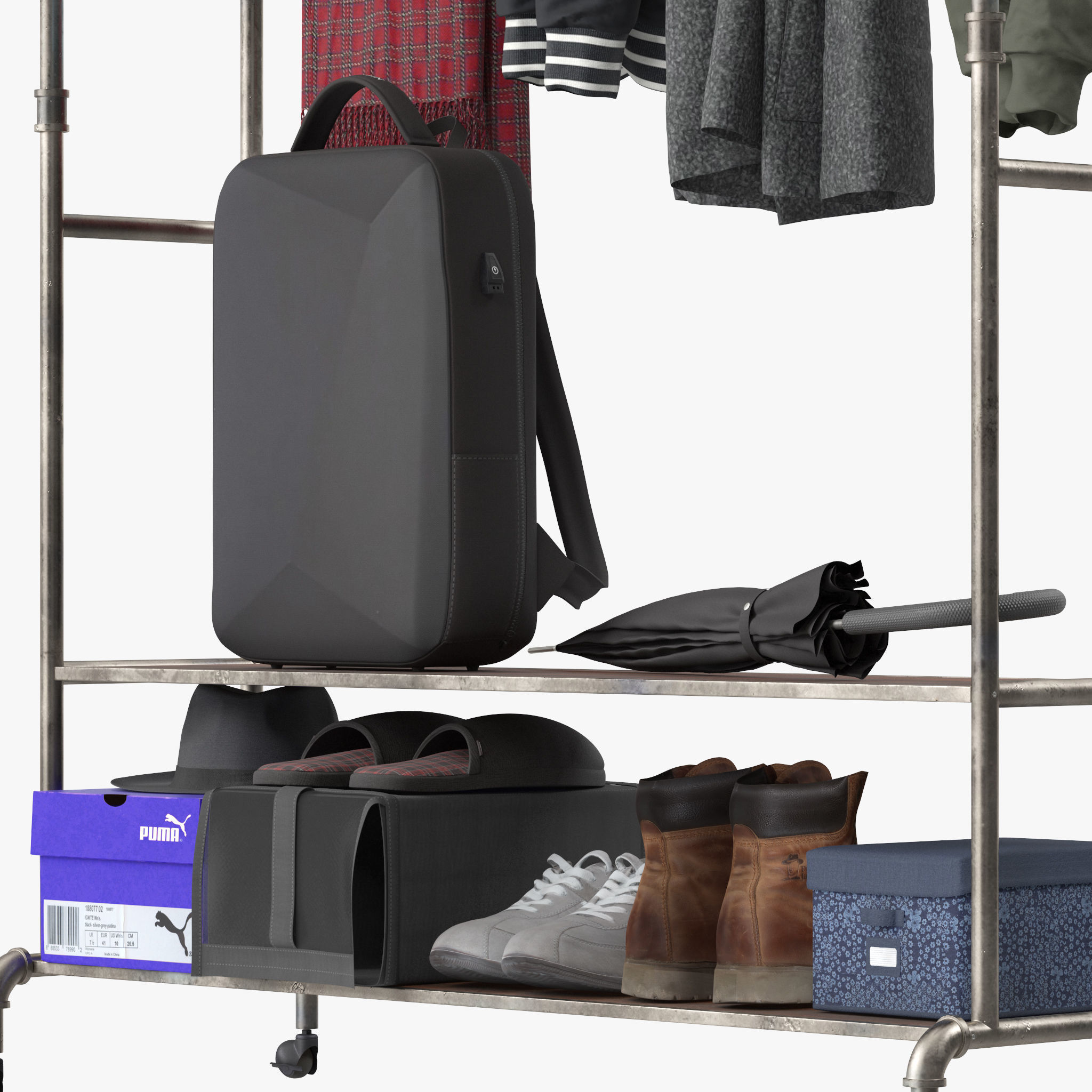 Homissue Industrial Pipe Double Rail Hall Tree 3D model_9