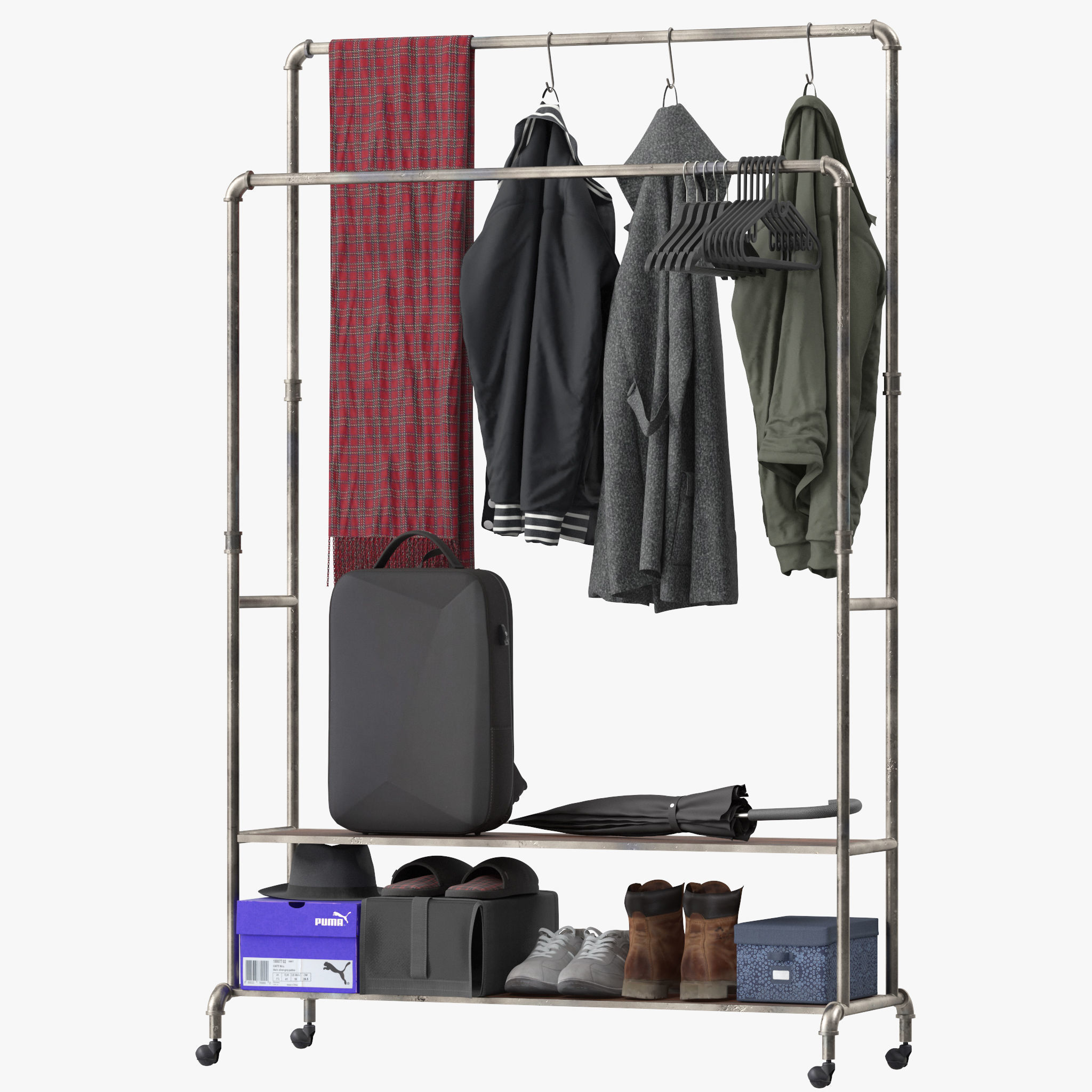 Homissue Industrial Pipe Double Rail Hall Tree 3D model_5