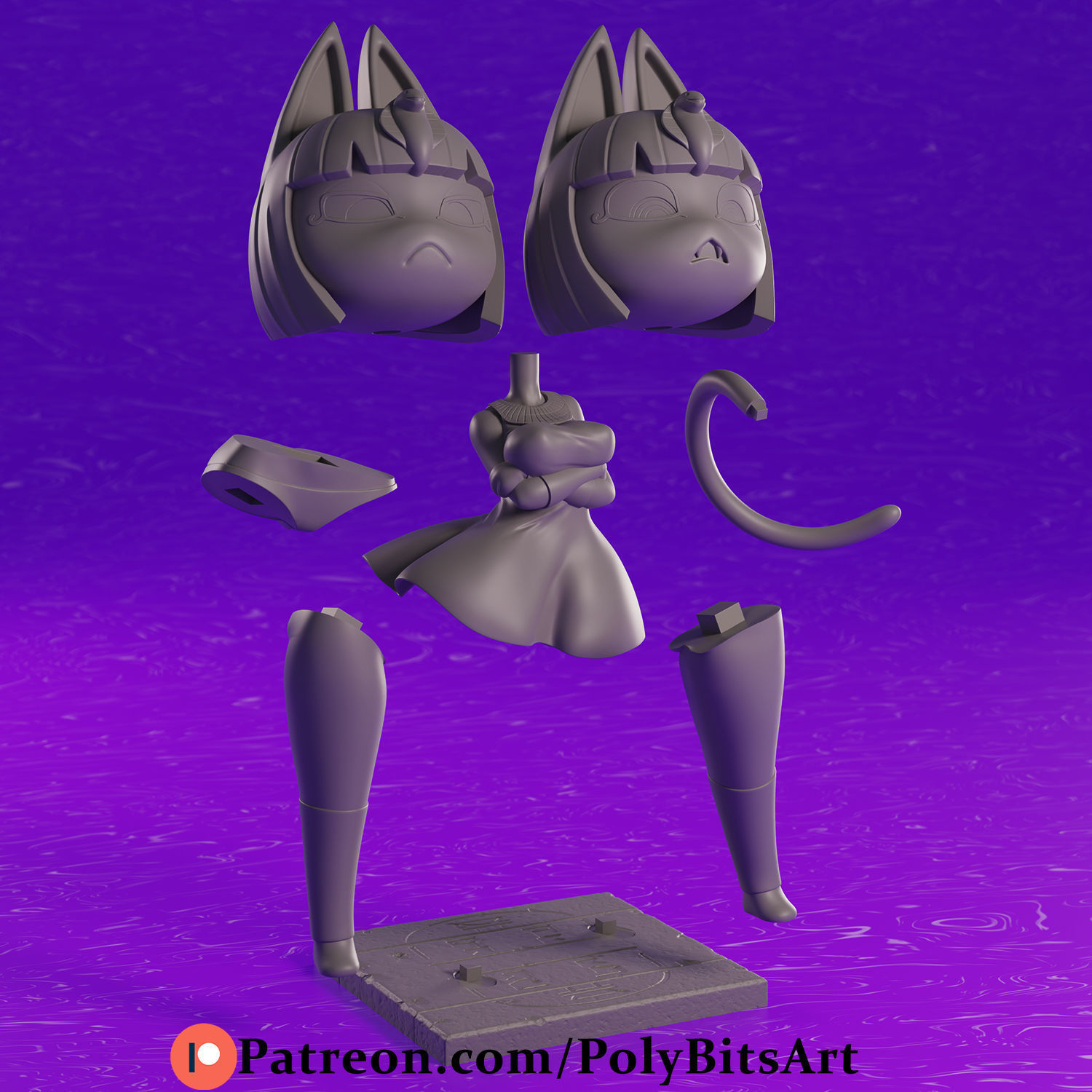Ankha Figure with interchangeable head 3D print model_3