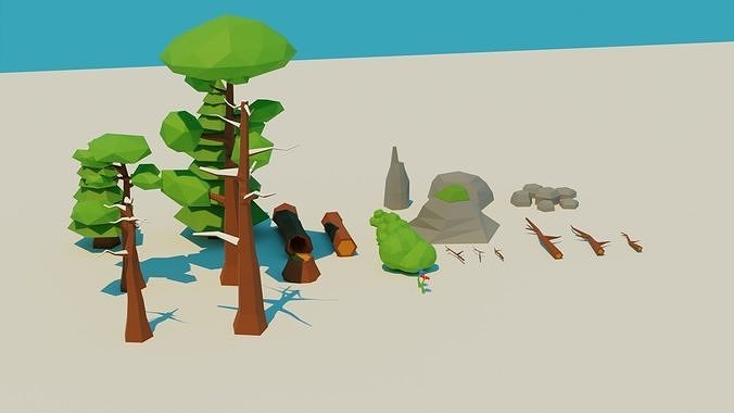Low-Poly forest assets pack Free low-poly 3D model