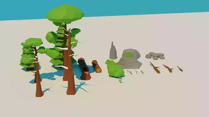 Low-Poly forest assets pack Free low-poly 3D model