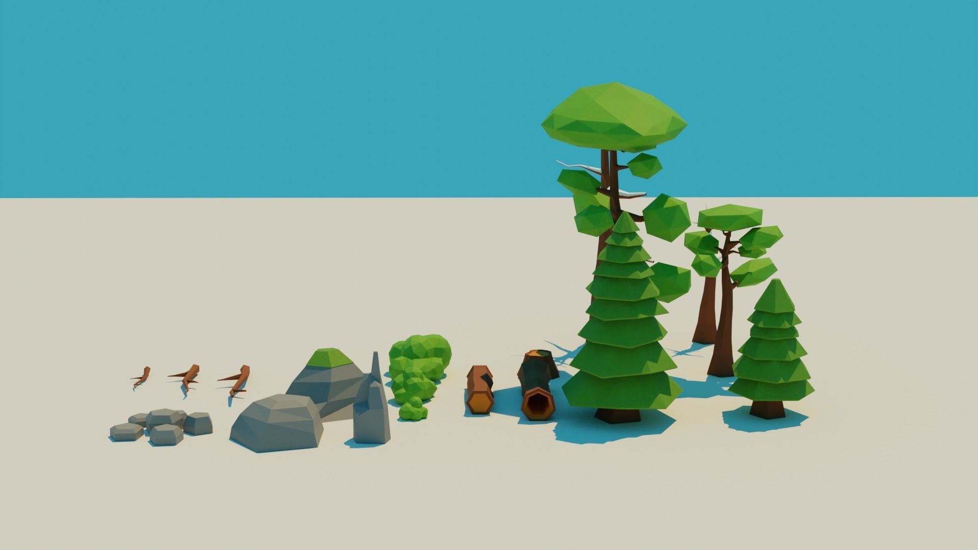 Low-Poly forest assets pack Free low-poly 3D model_2